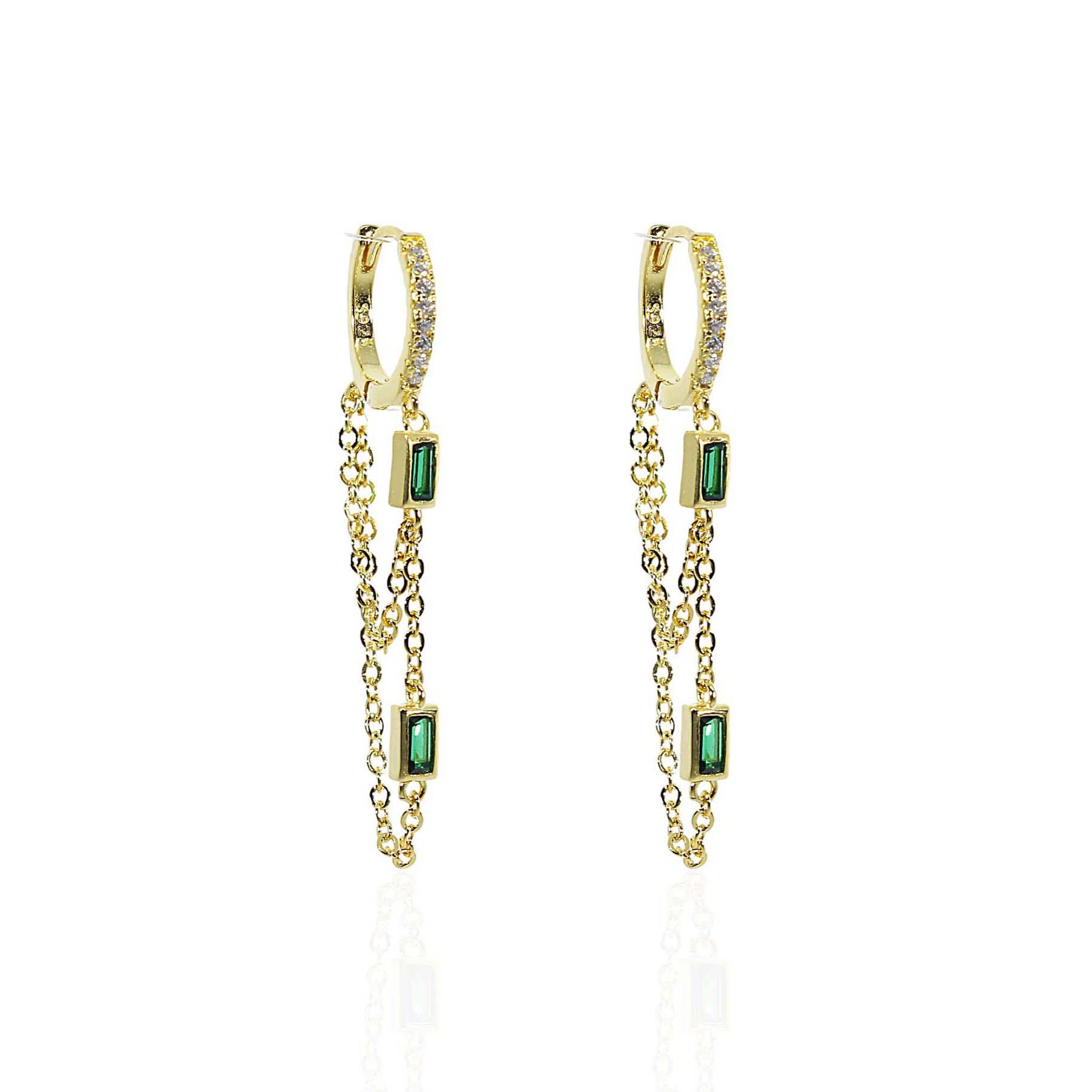 Yeşil Baget Zincir Halka Küpe