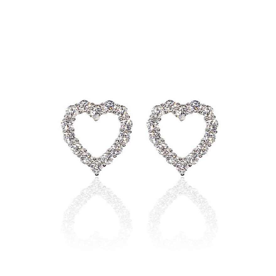 Yuvarlak Kesim Taşlı Kalp Küpe