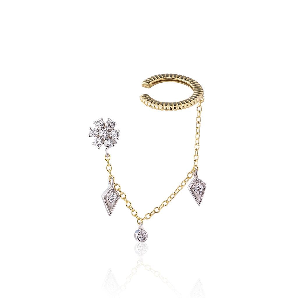 Zincirli Çiçek Cuff Küpe