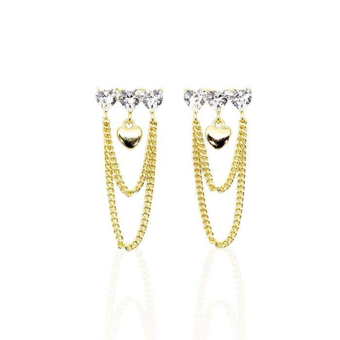 Zincirli Trio Kalp Taş Küpe