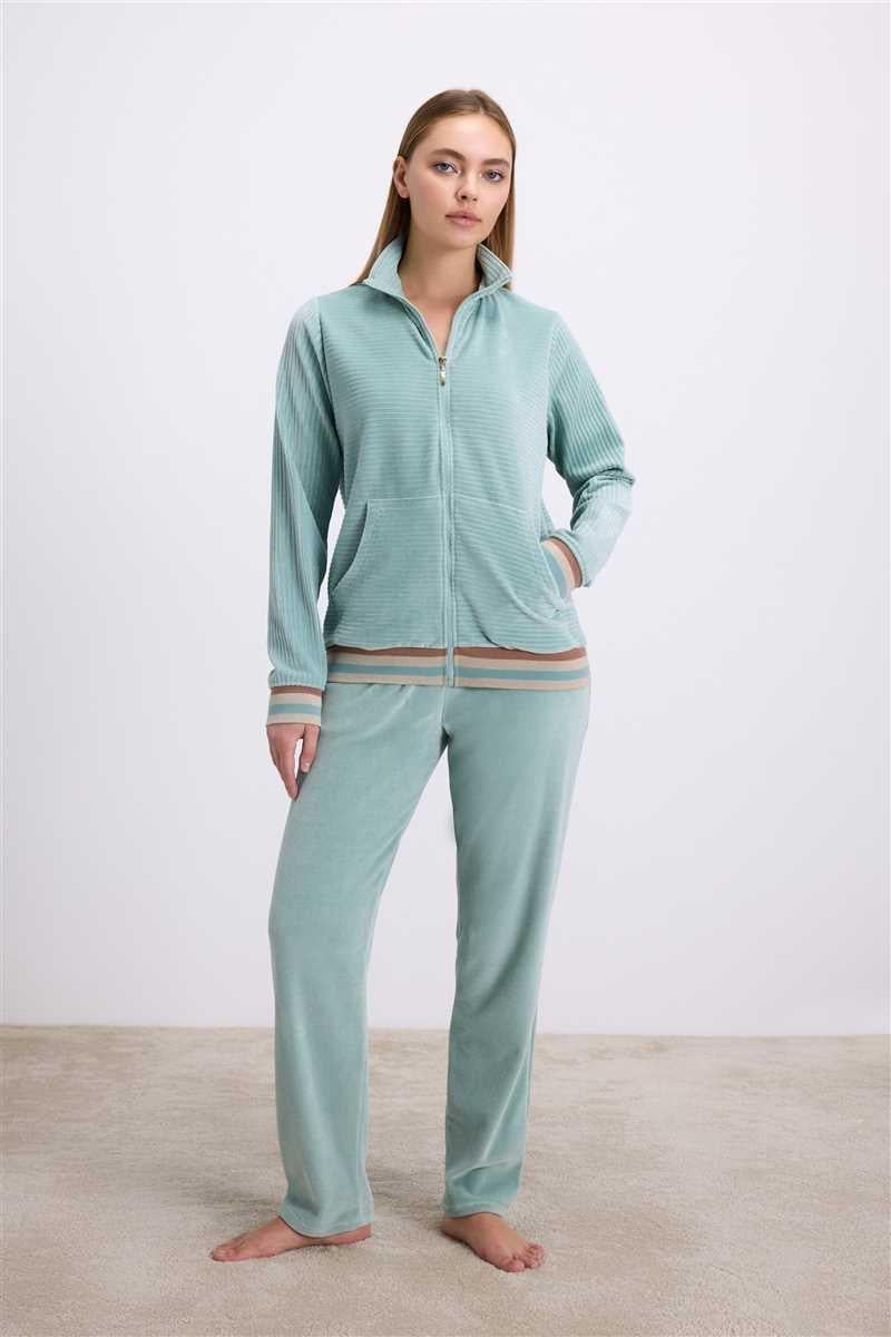 Arias Closet Kadife Dokulu Uzun Kollu Sweatshirt ve Pantolon Takımı
