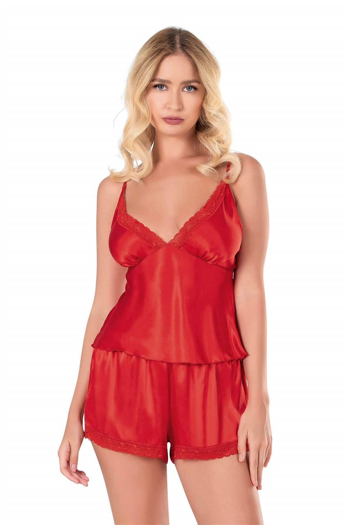 Aria's Closet Kırmızı Saten Babydoll Şort Takımı