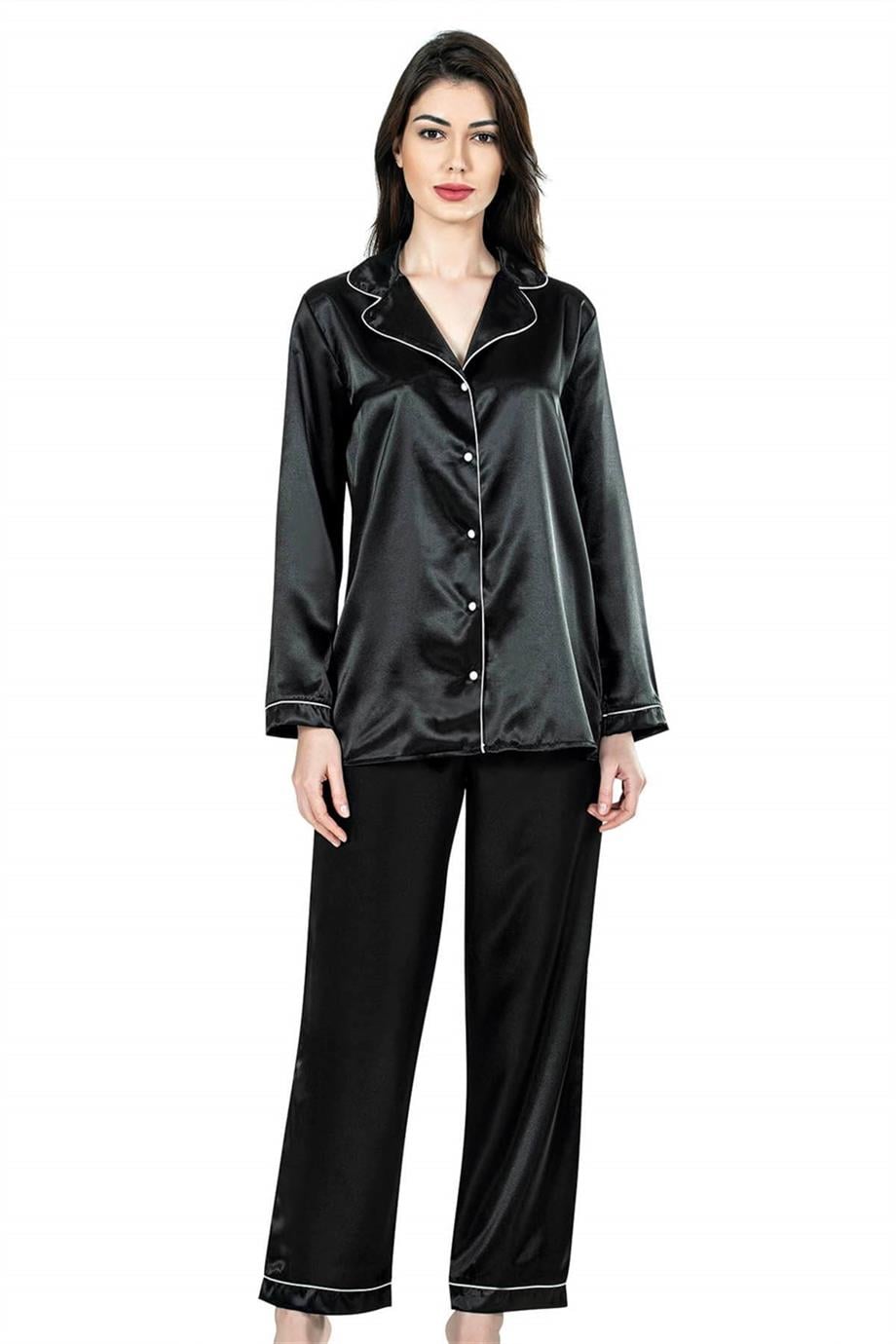 Aria's Closet Siyah İkili Saten Gecelik Pijama Takımı 7647