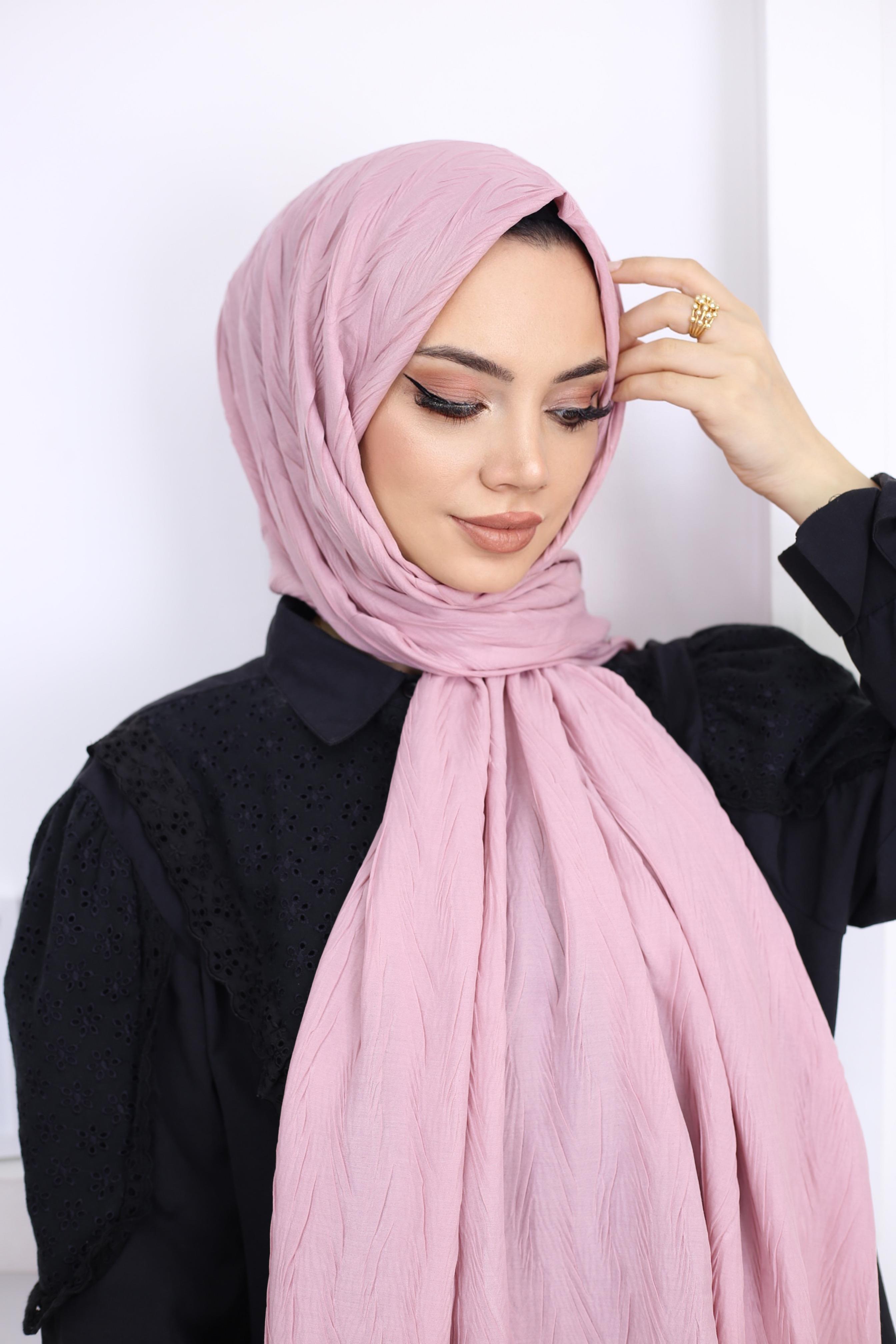 pliseli bambu şal pastel lila