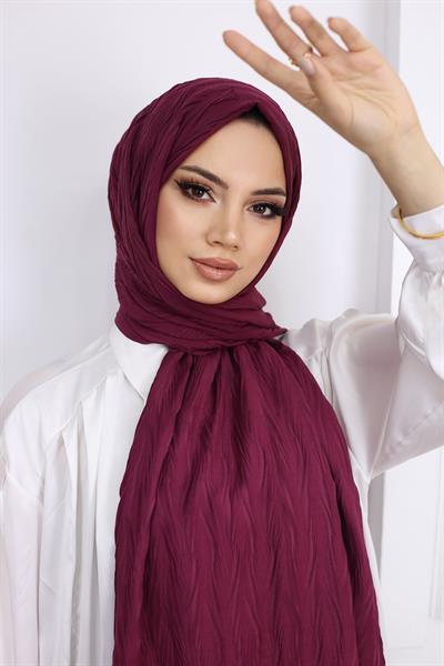 pliseli bambu şal bordo