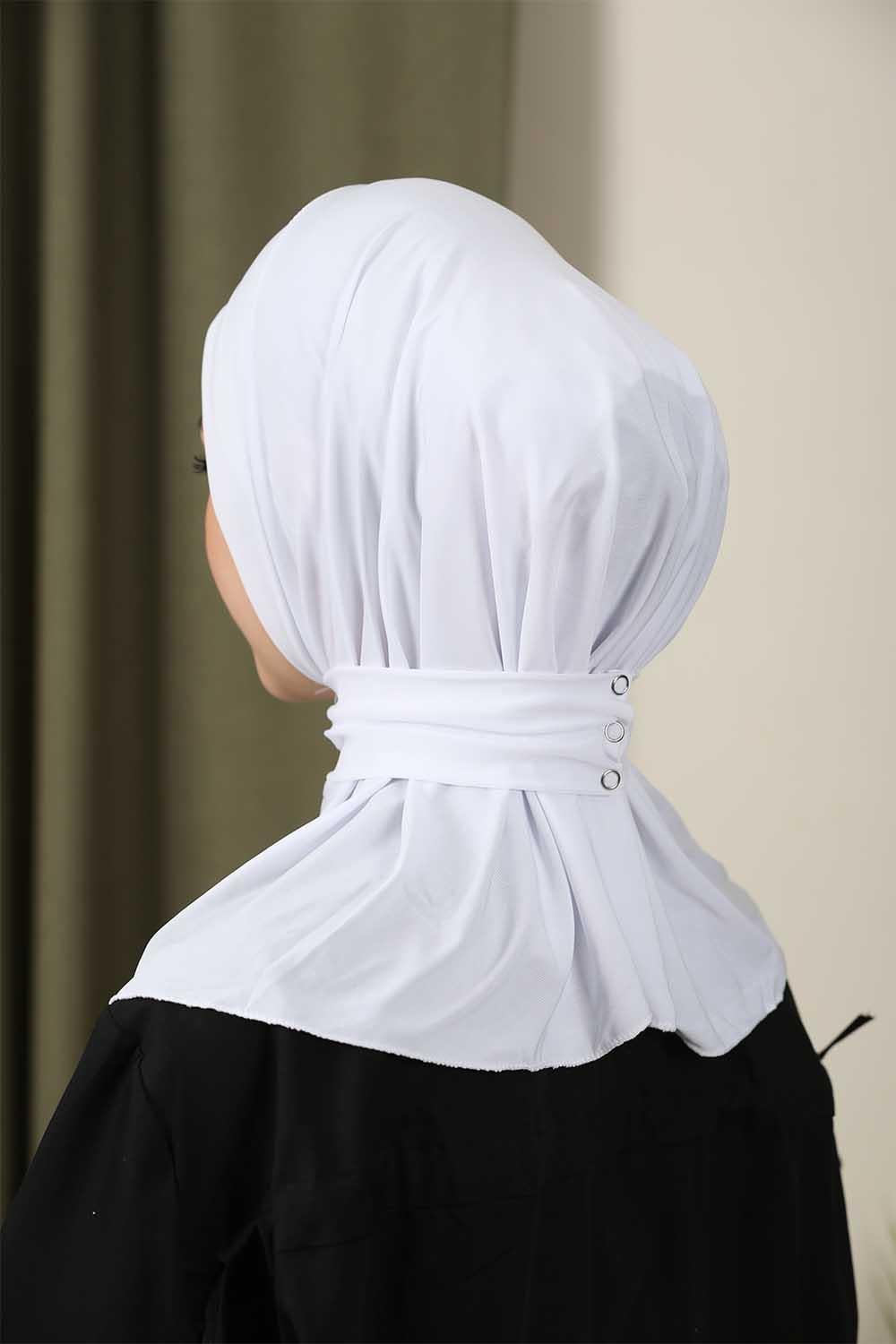 Çıtçıtlı Hijab Bone Beyaz