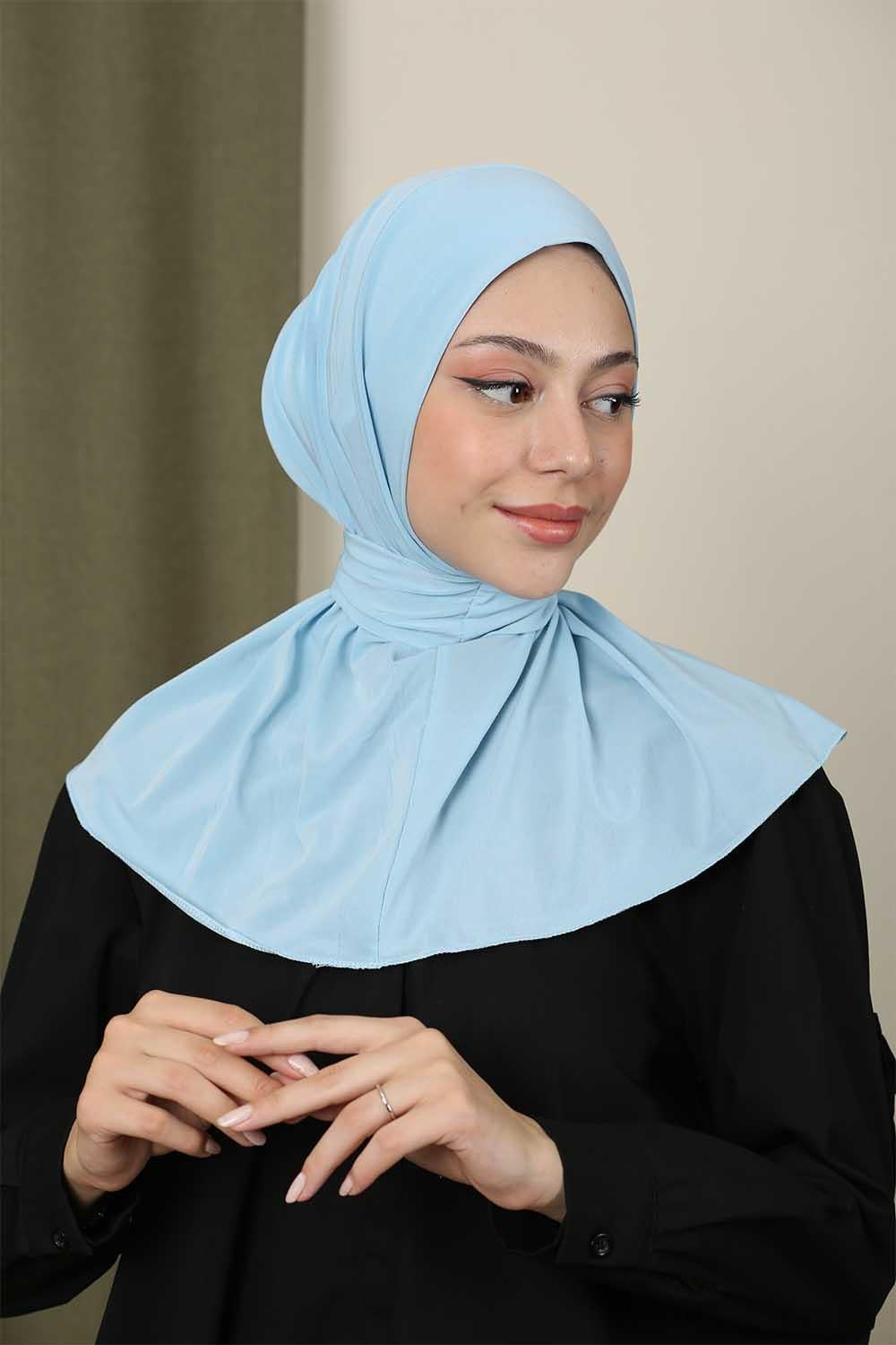 Çıtçıtlı Hijab Bone Buz Mavisi