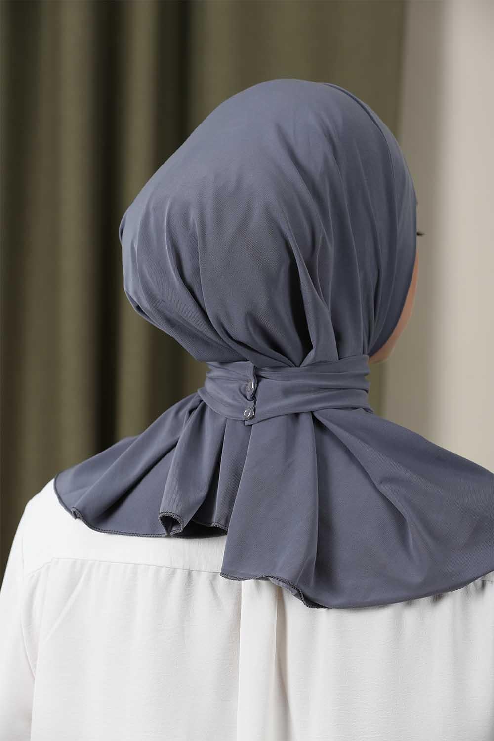 Çıtçıtlı Hijab Bone Gri