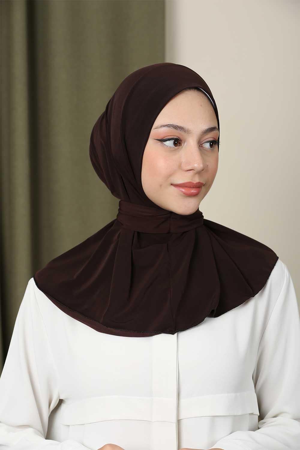 Çıtçıtlı Hijab Bone Kahve