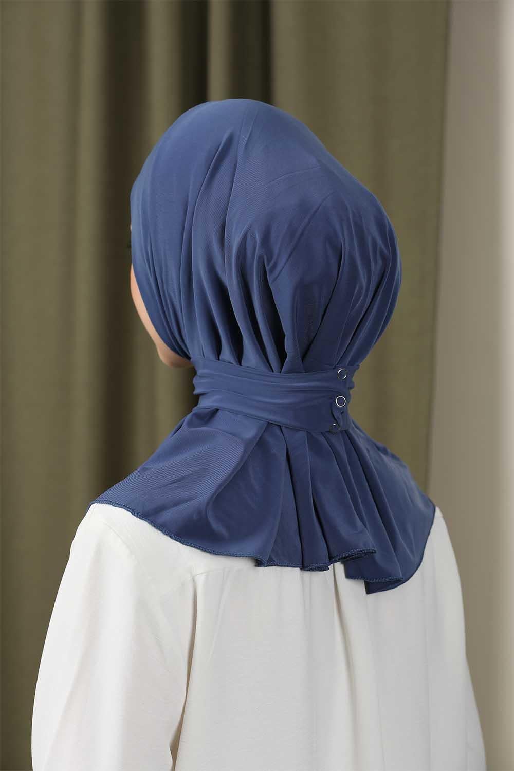 Çıtçıtlı Hijab Bone Kot Mavisi