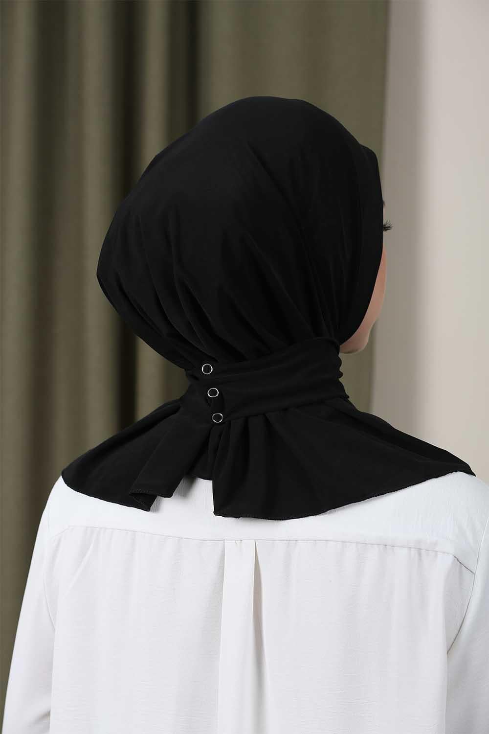 Çıtçıtlı Hijab Bone Siyah