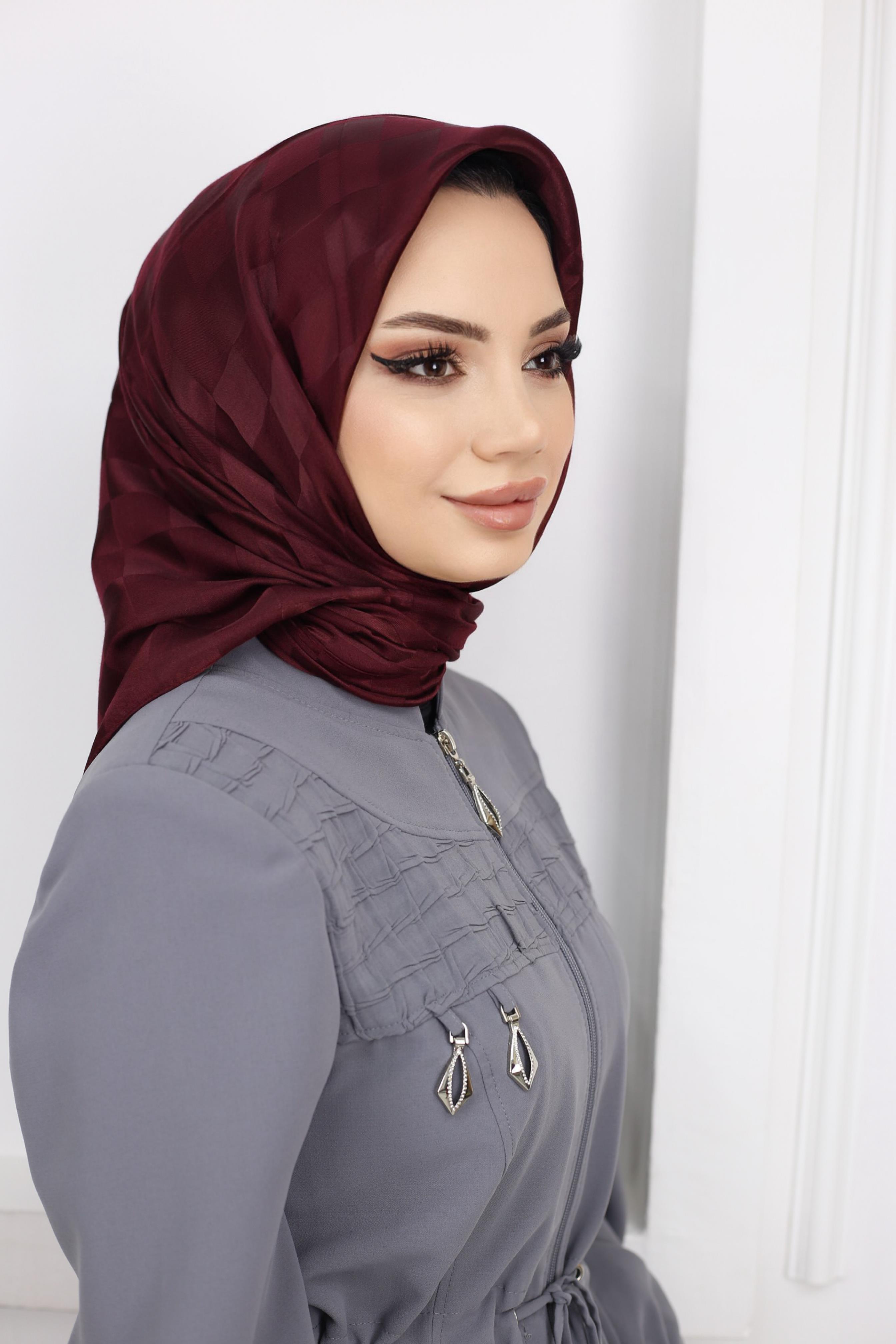 dama desen eşarp koyu bordo