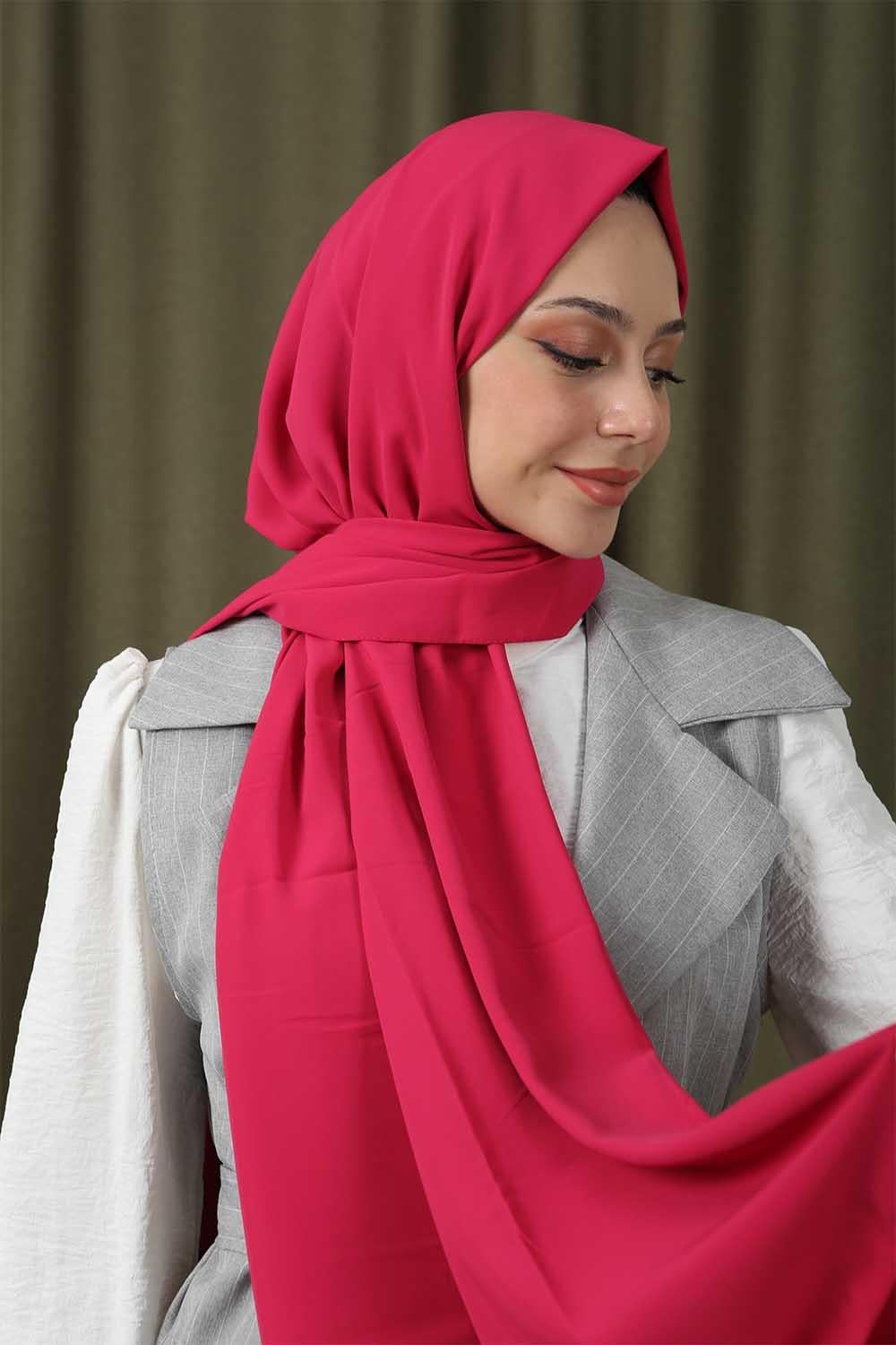 Lüks Medine İpek Şal Fuşya Pembe