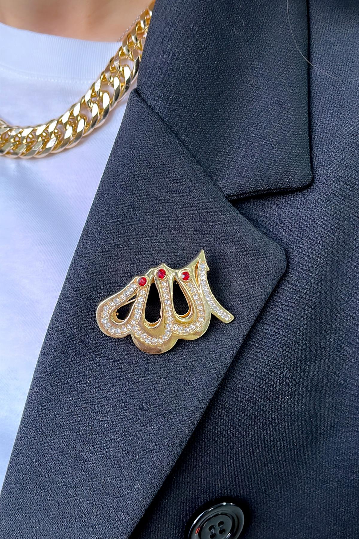 Allah Yazılı Taşlı Broş