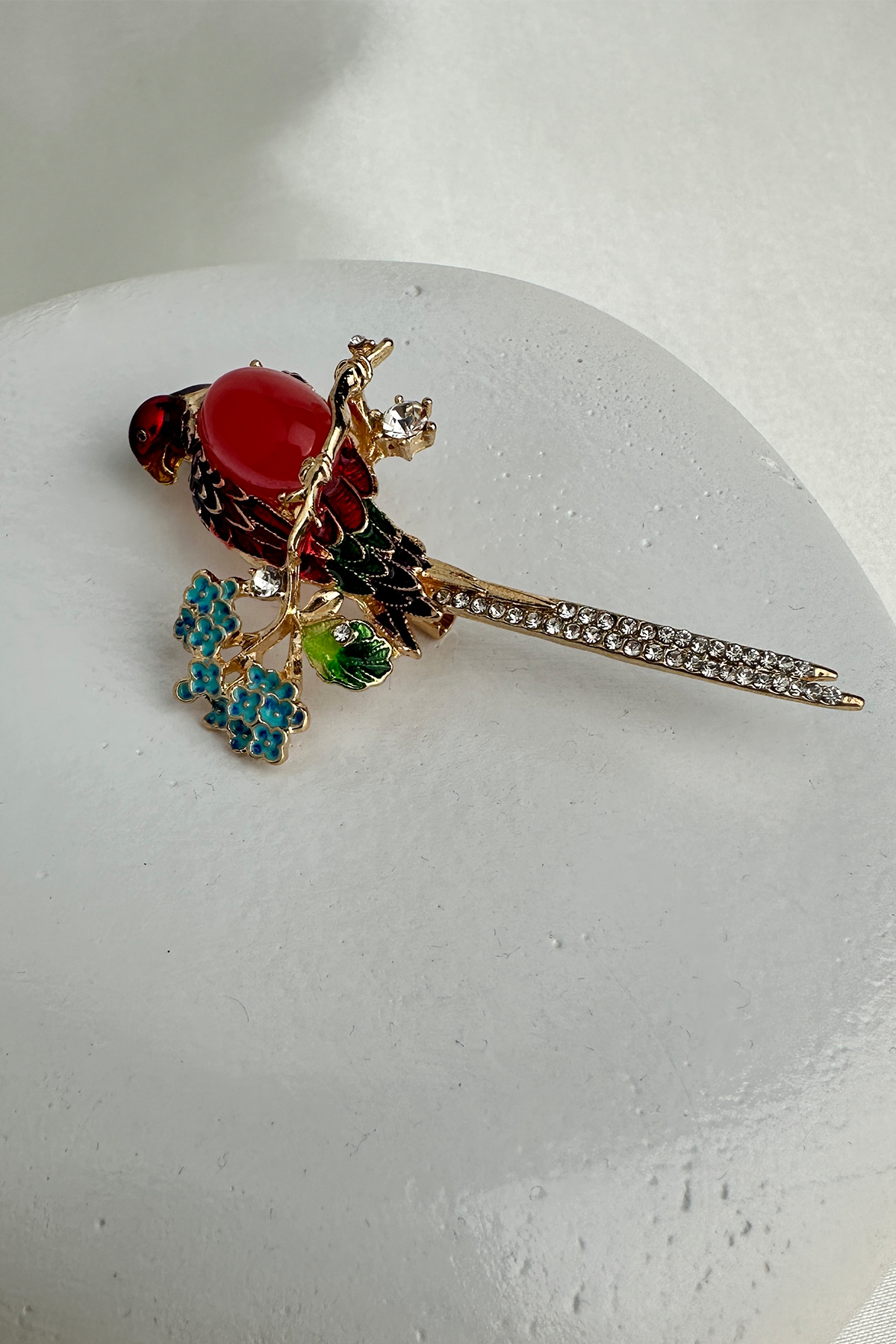 Altın Rengi Çiçek Detay Renkli Işıltılı Kuş Broş (6cm)