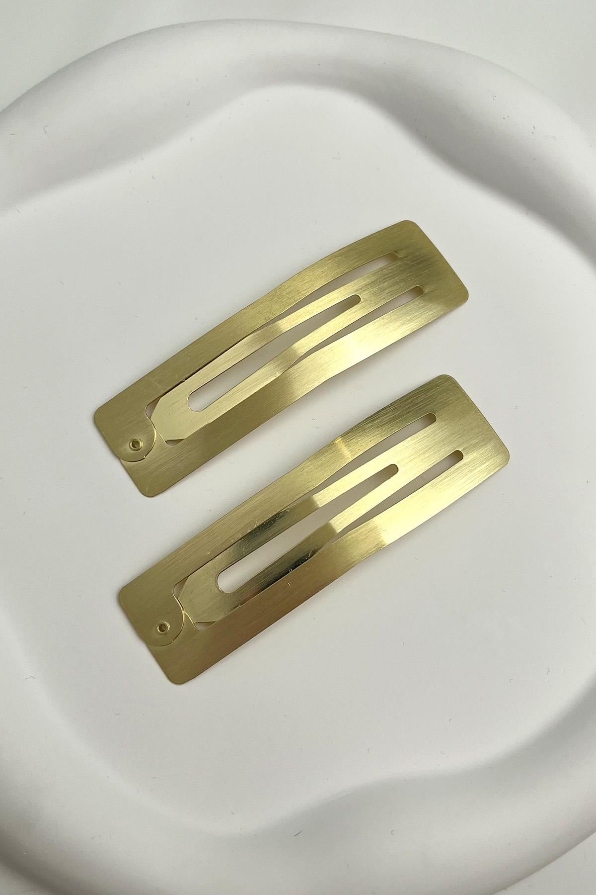 Altın Rengi Dikdörtgen İkili Metal Yan Toka (Ölçü:8 cm)