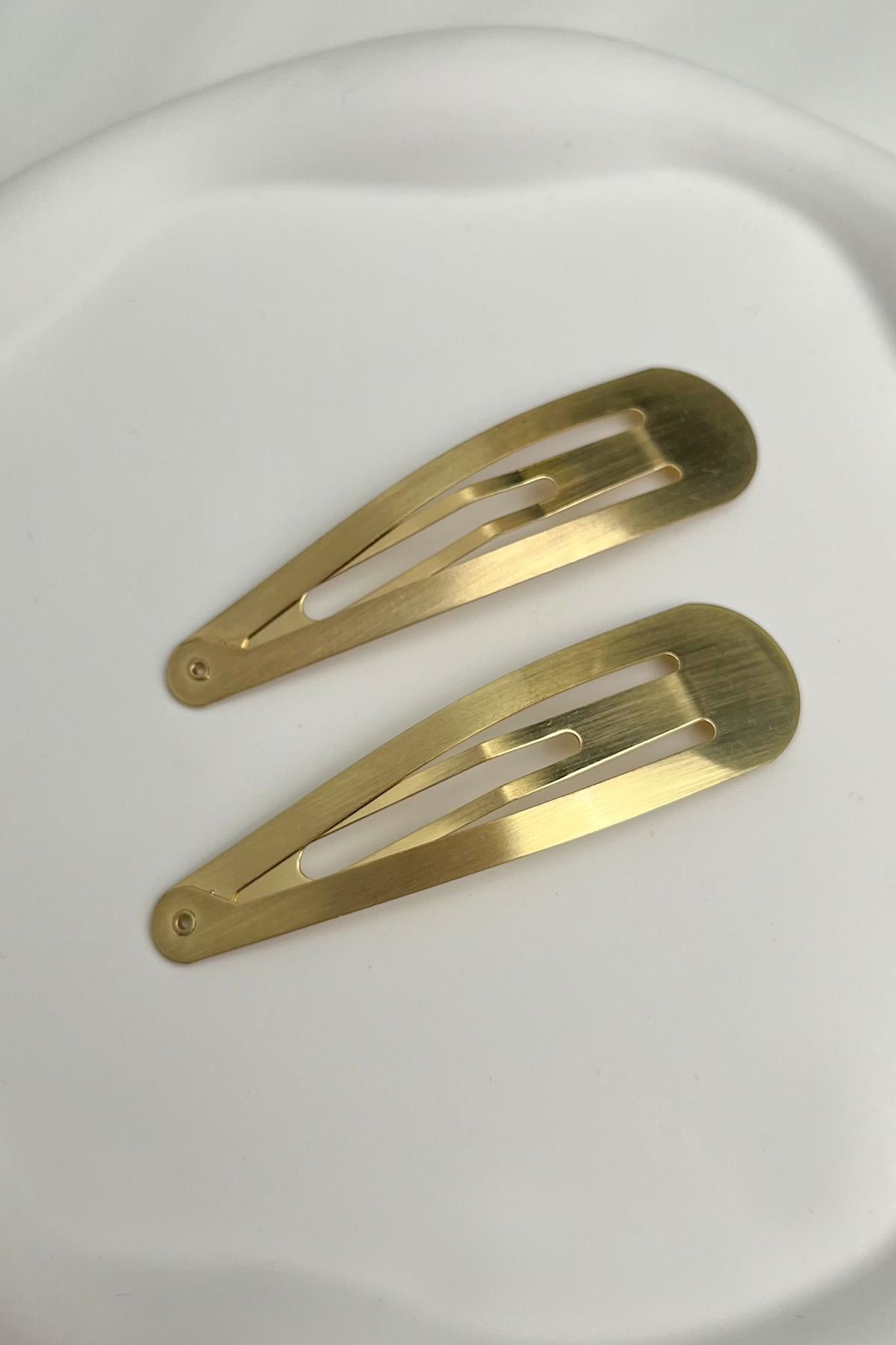 Altın Rengi İkili Metal Yan Toka (Ölçü:8 cm)
