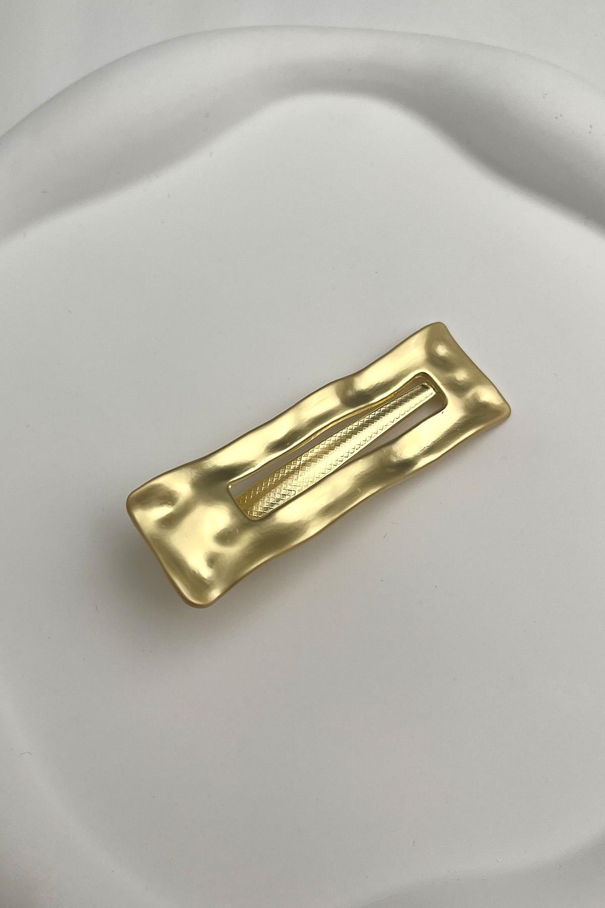 Altın Rengi Kıvrımlı Dikdörtgen Metal Yan Toka (Ölçü:6,5 cm)