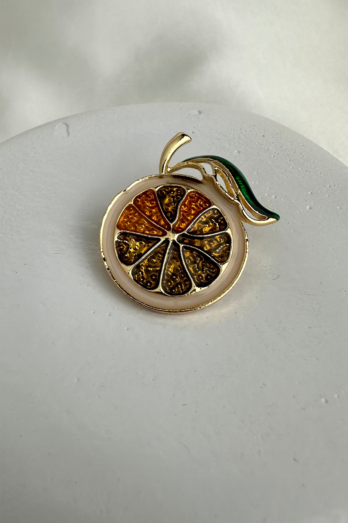 Altın Rengi Yaprak Detay Limon Dilimi Broş (3cm) 