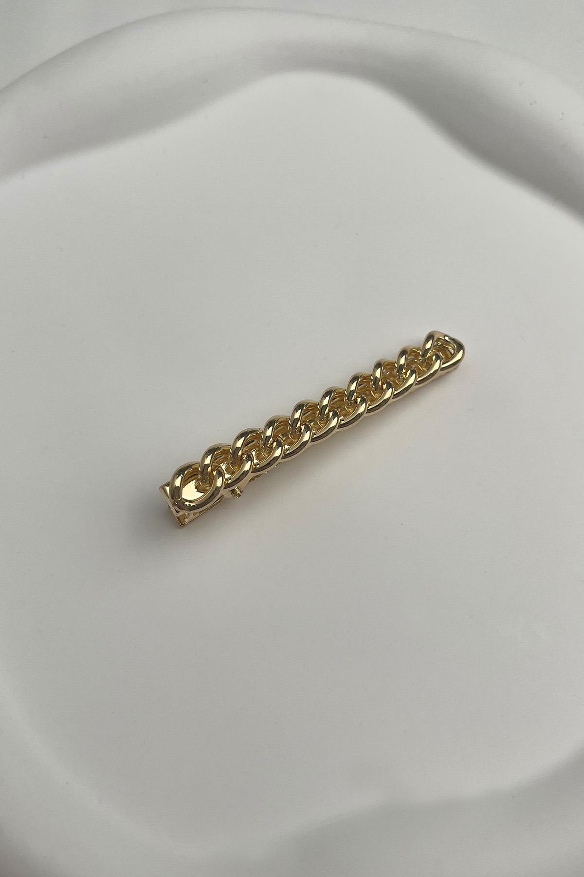 Altın Rengi Zincir Detaylı Yan Toka (Ölçü:6 cm)