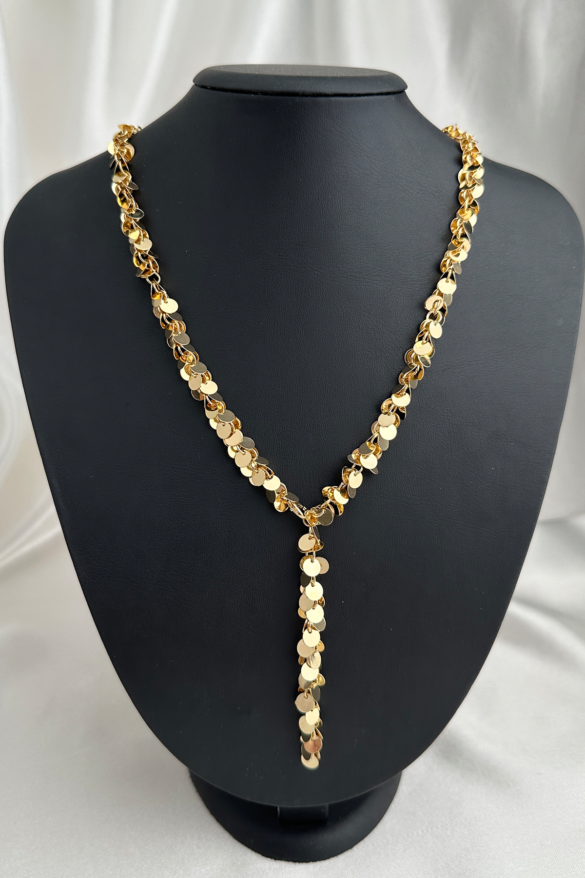 Altın Renk Pul Detaylı Işıltılı Y Kolye (60cm)