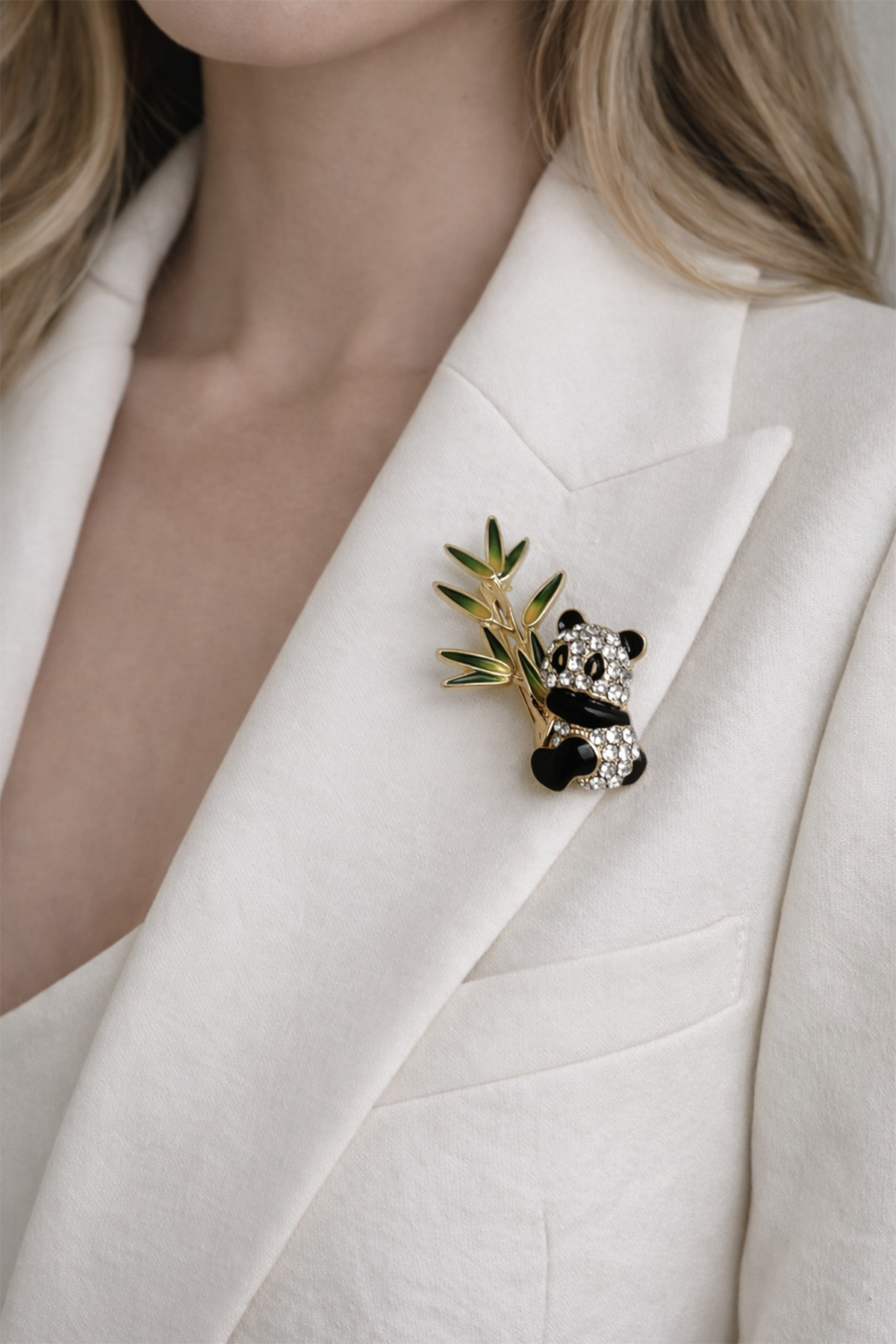 Altın Sarısı Bambu Dalı Broş Sevimli Panda Broş (5cm)