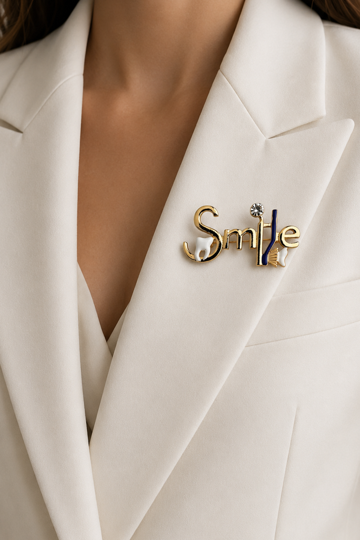 Altın Sarısı Diş Ve Fırça Detay Smile Broş (5cm)