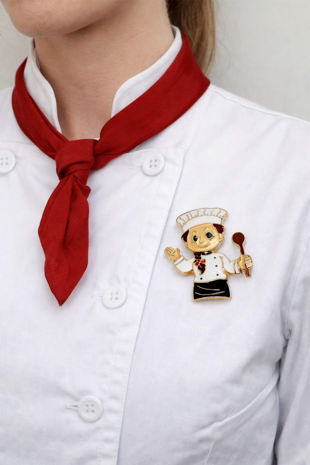 Altın Sarısı Mineli Kaşık Detay Kadın Aşçı Broş (4cm)
