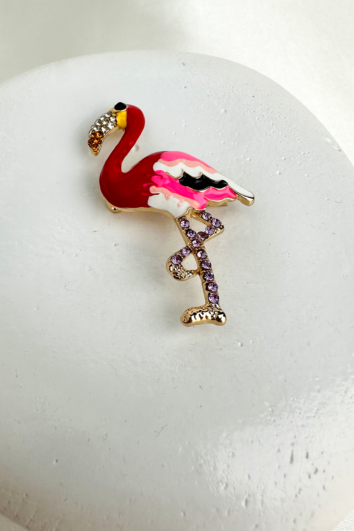 Altın Sarısı Renkli Mineli Taşlı Flamingo Broş (5cm)