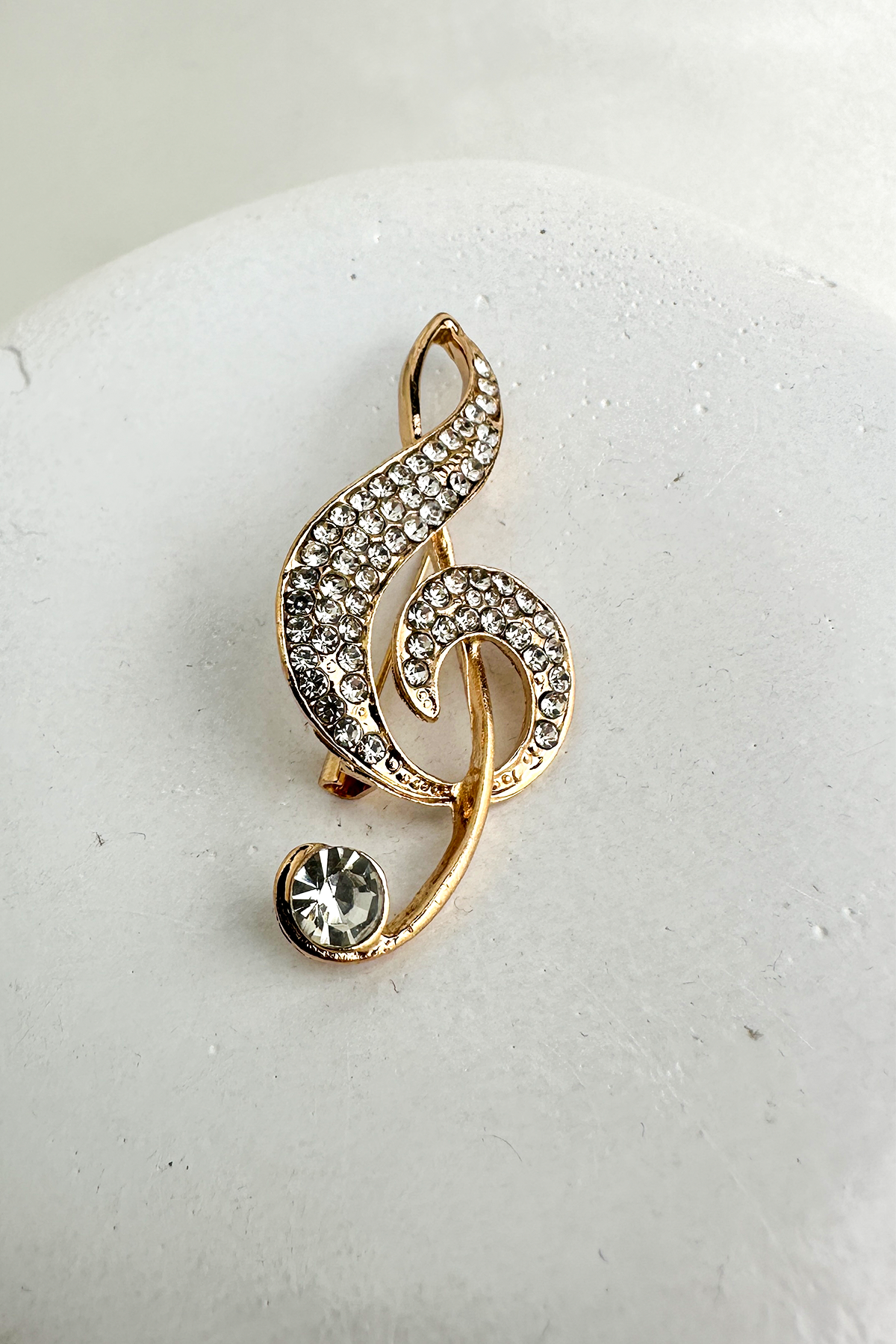 Altın Sarısı Taş Detay Müzik Nota Broş (5cm)