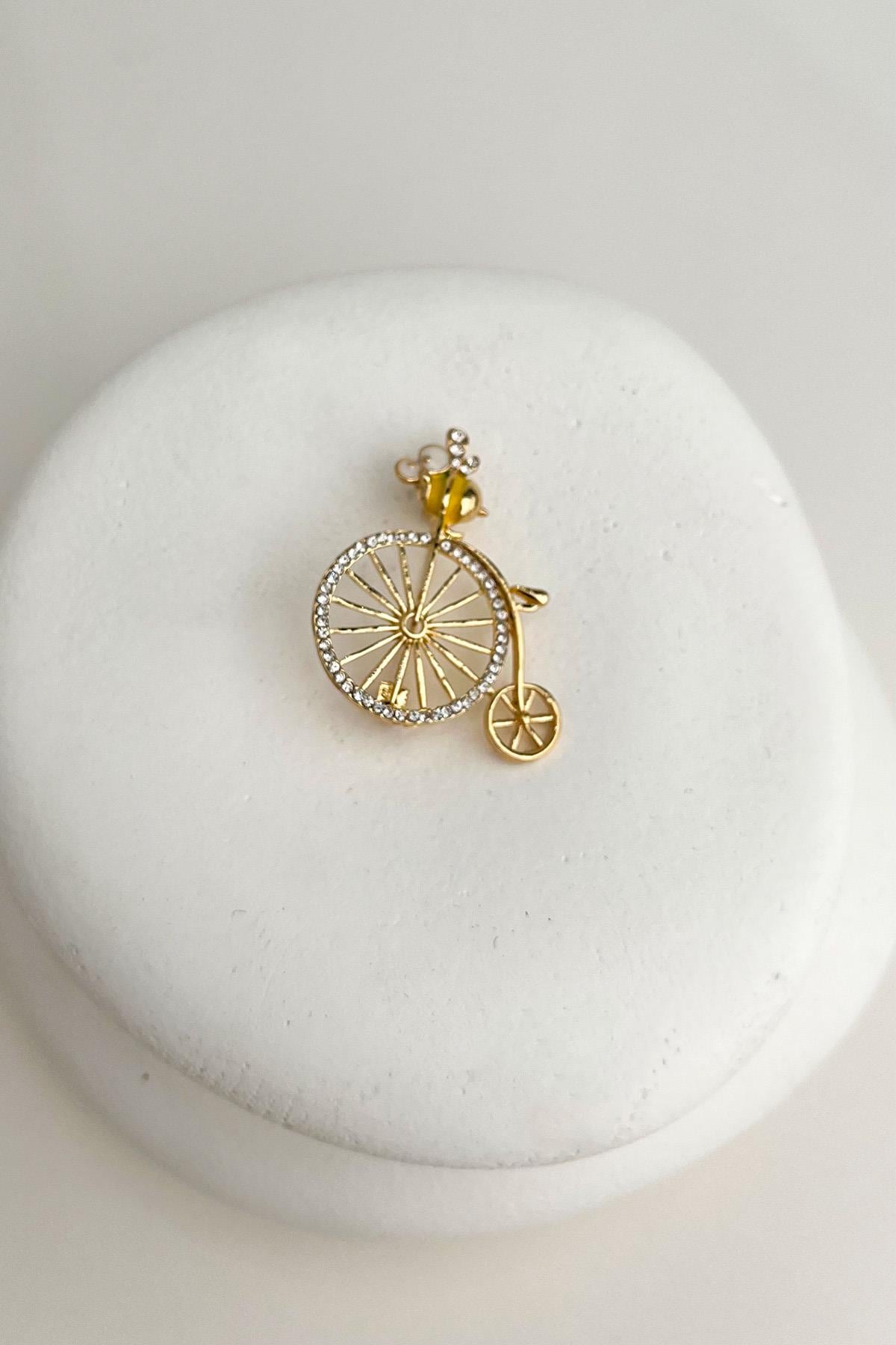 Arı Detaylı Taşlı  Bisiklet Broş (Ölçü:4cm)