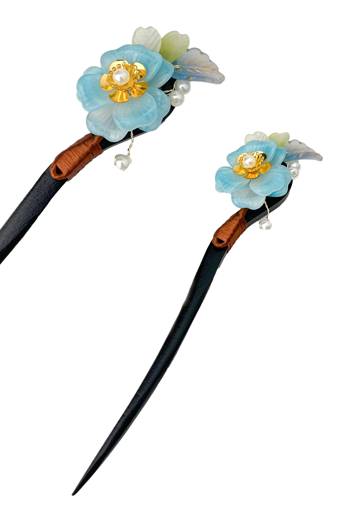 Çiçek Desen İncili Çubuk Saç Topuz Tokası (18cm)