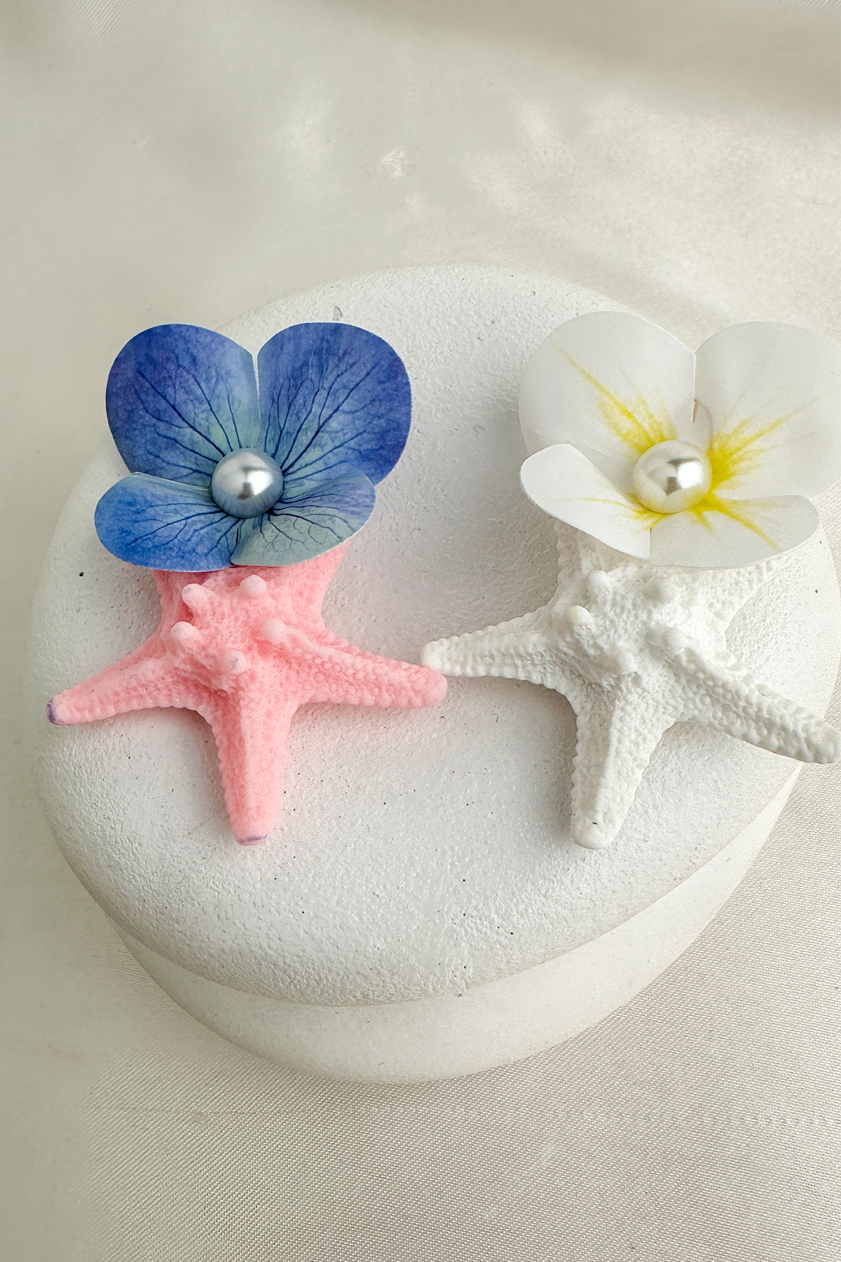 Deniz Yıldızı İncili Orkide İkili Yan Toka (6cm)