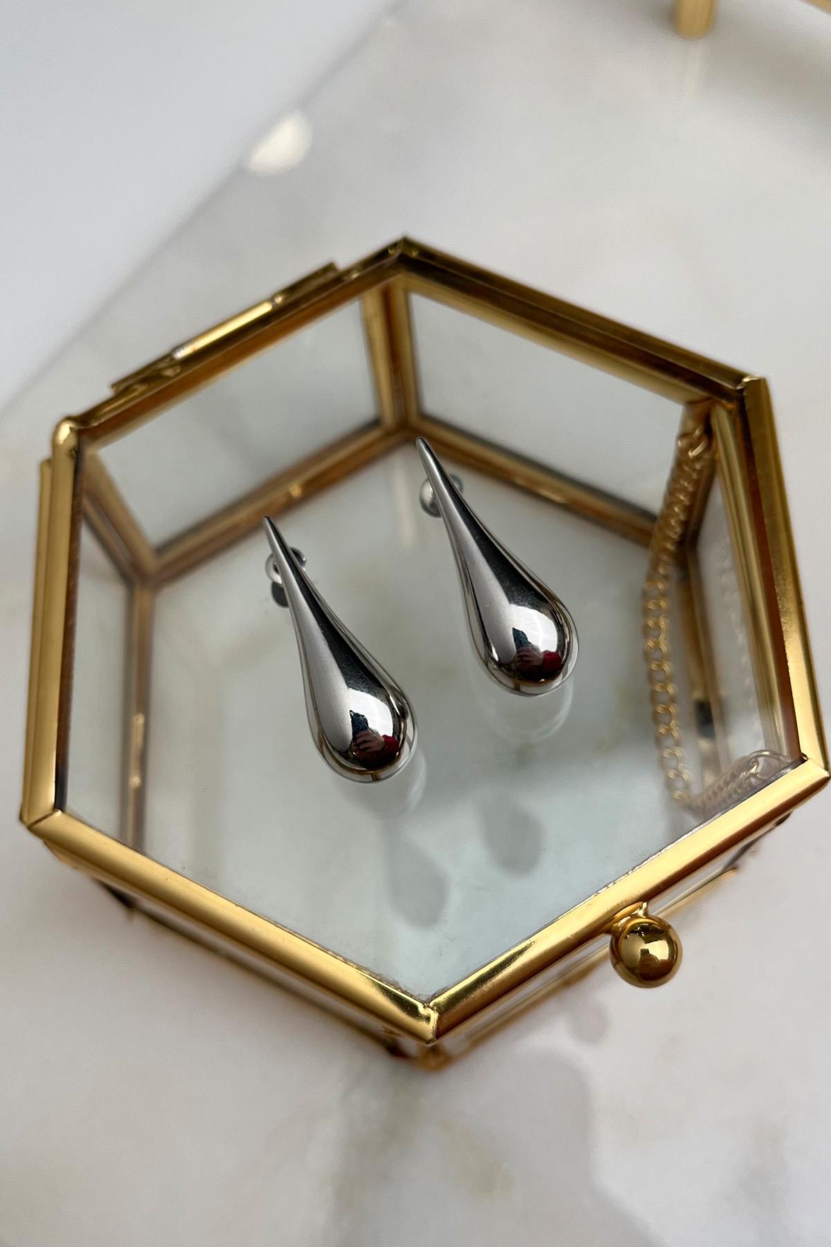 Düz Plaka Damla Küpe(Ölçü:3 cm)