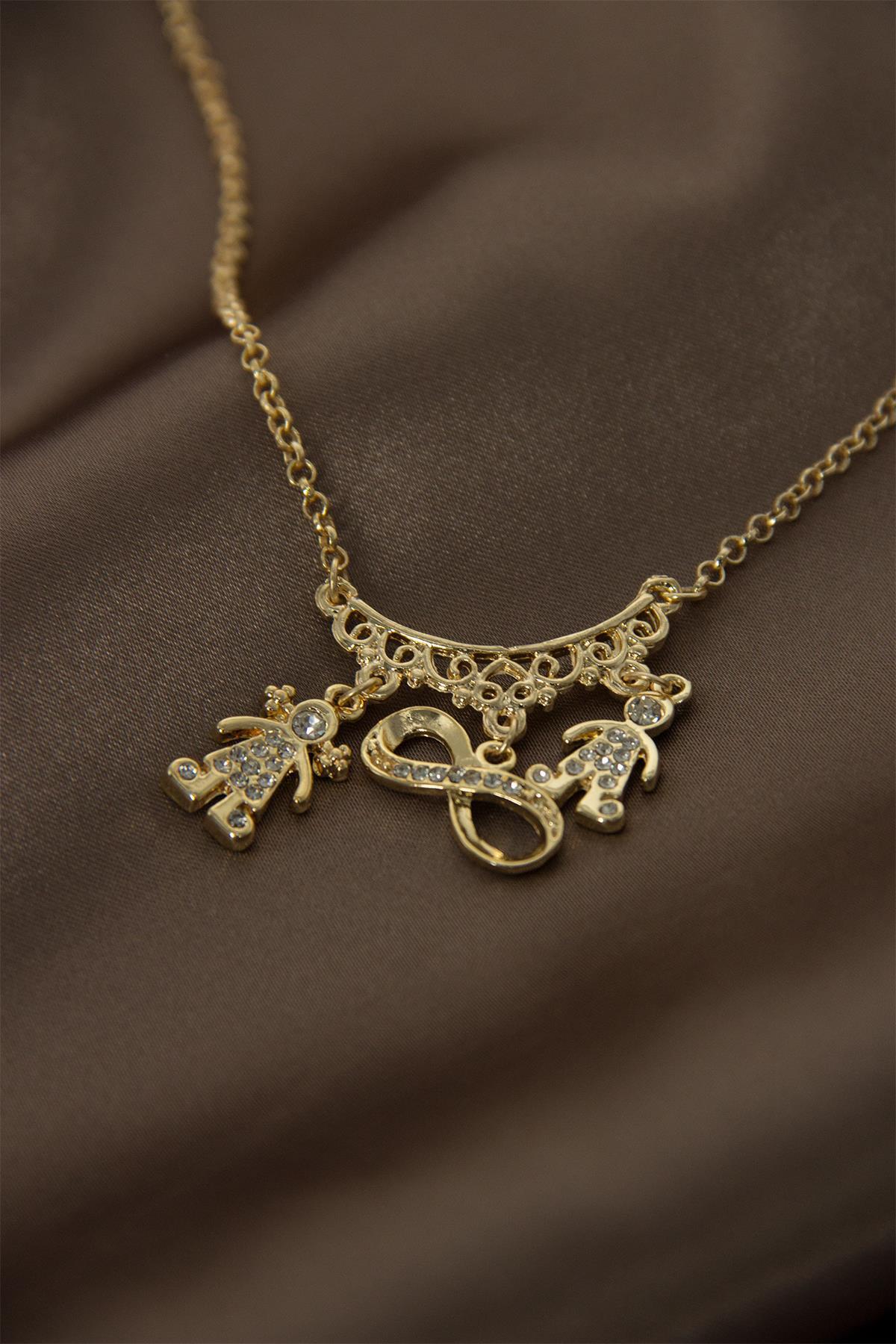 Gold Taşlı Sevgili Kolye