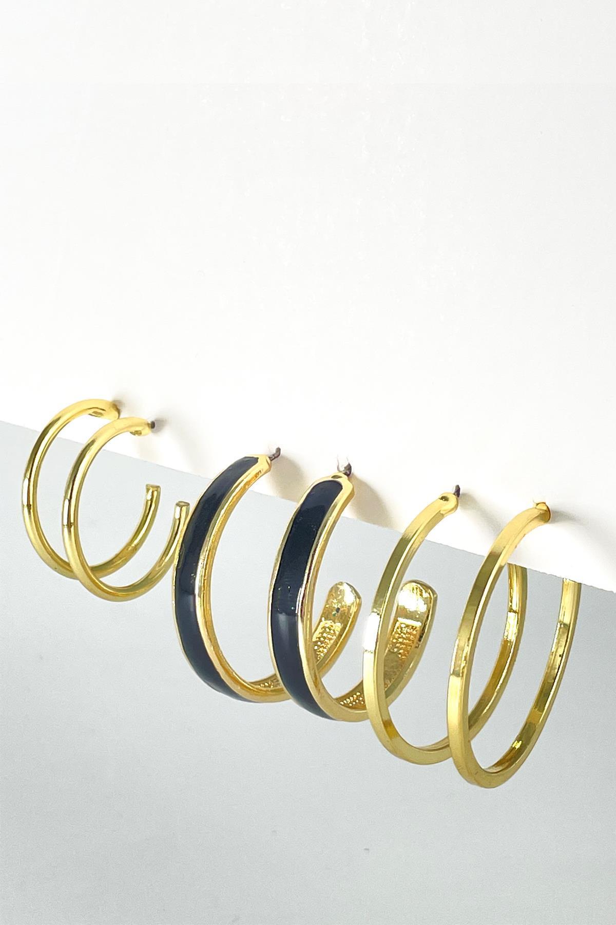 Gold Üçlü Halka Küpe Seti