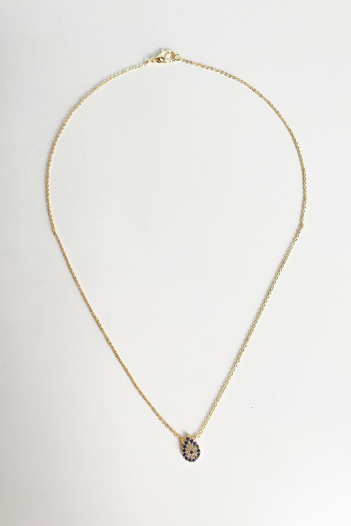 Gold Zirkon Taşlı Damla Kolye Sevgiliye Hediye