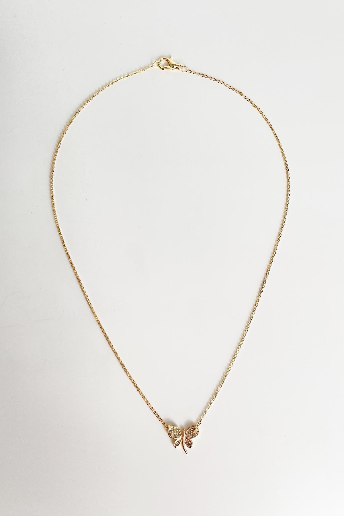 Gold Zirkon Taşlı Kelebek Kolye