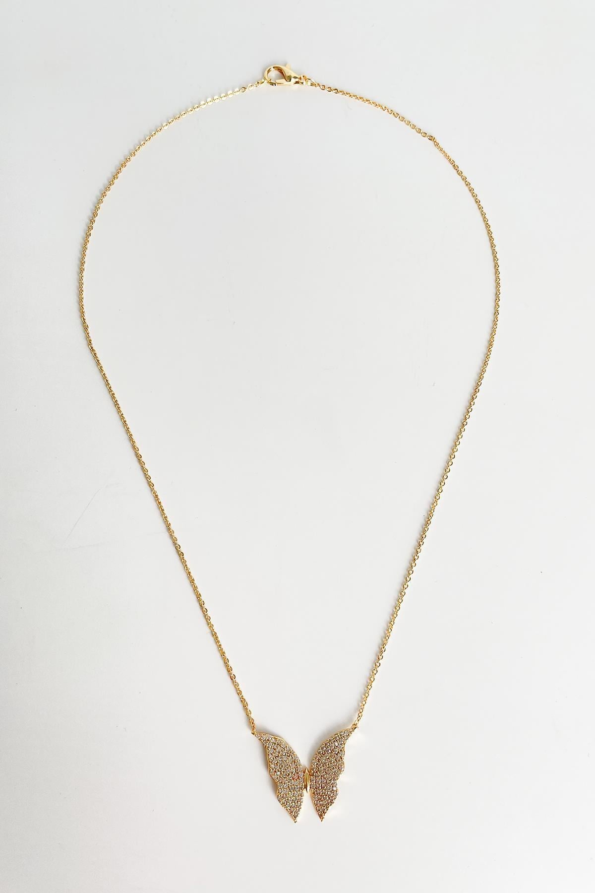 Gold Zirkon Taşlı Kelebek Kolye