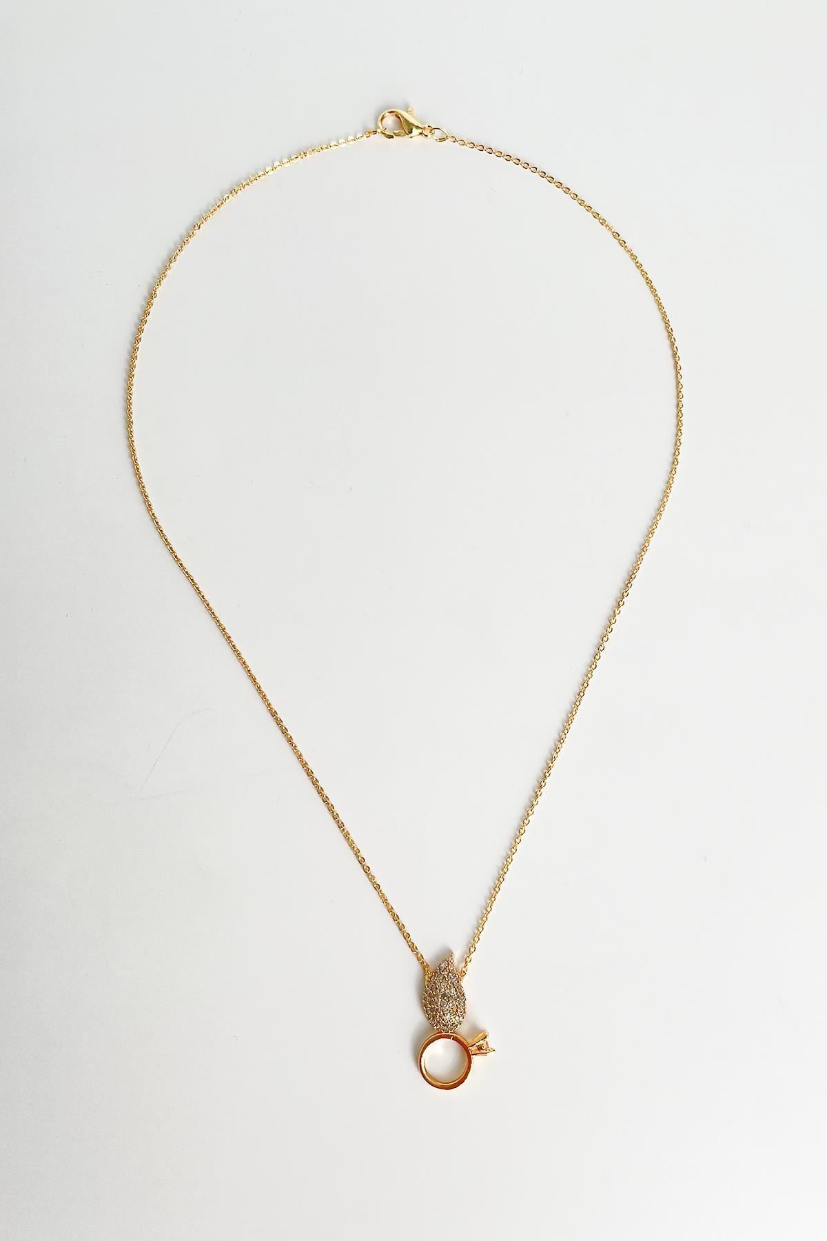 Gold Zirkon Taşlı Tektaş Kolye