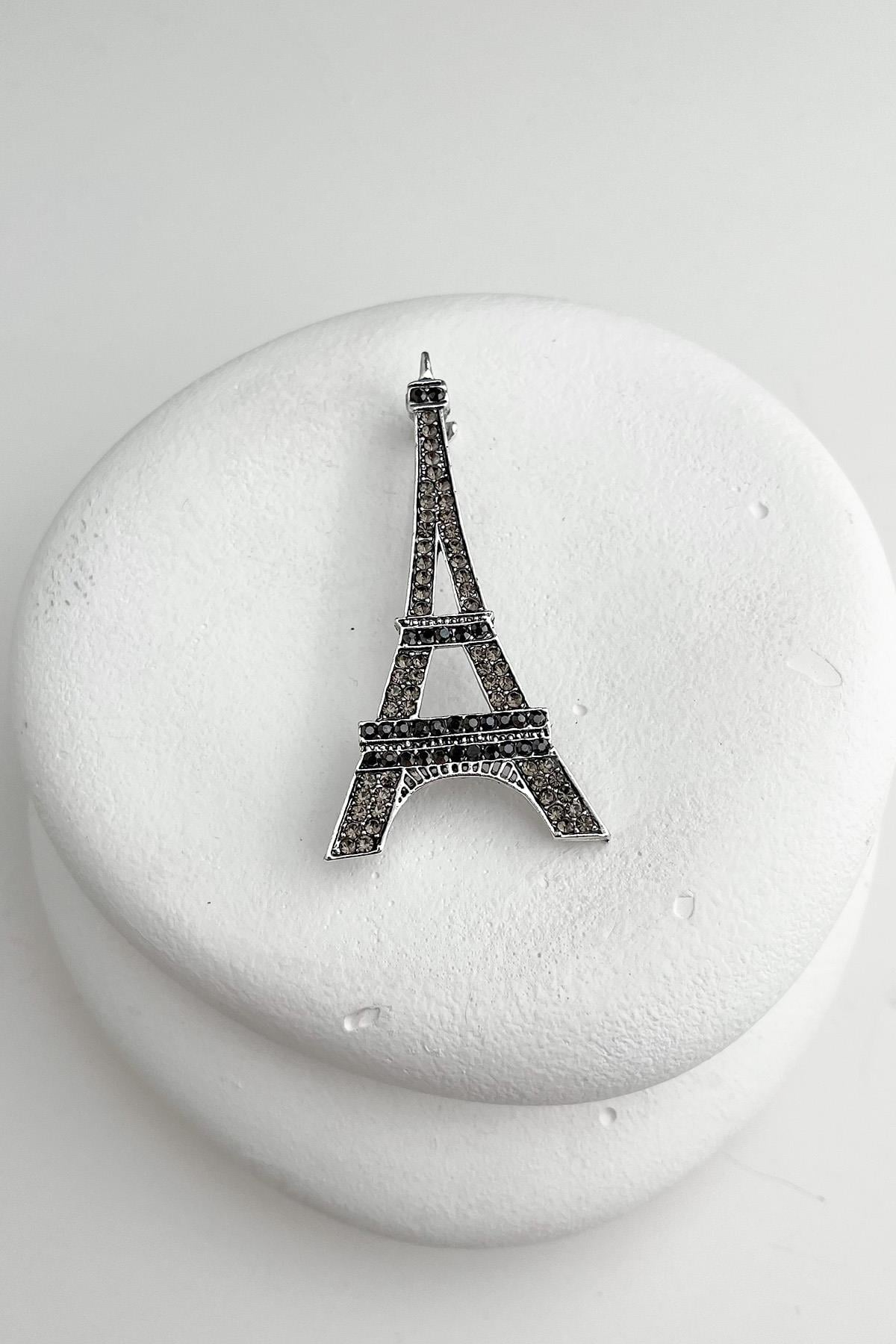 Hematit Taşlı Paris Eyfel Kulesi Broş (6cm)