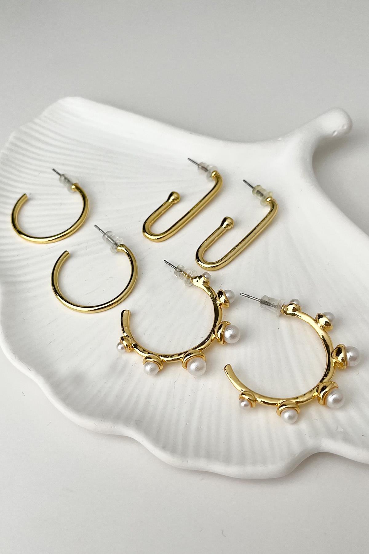 İncili Halka Küpe Seti