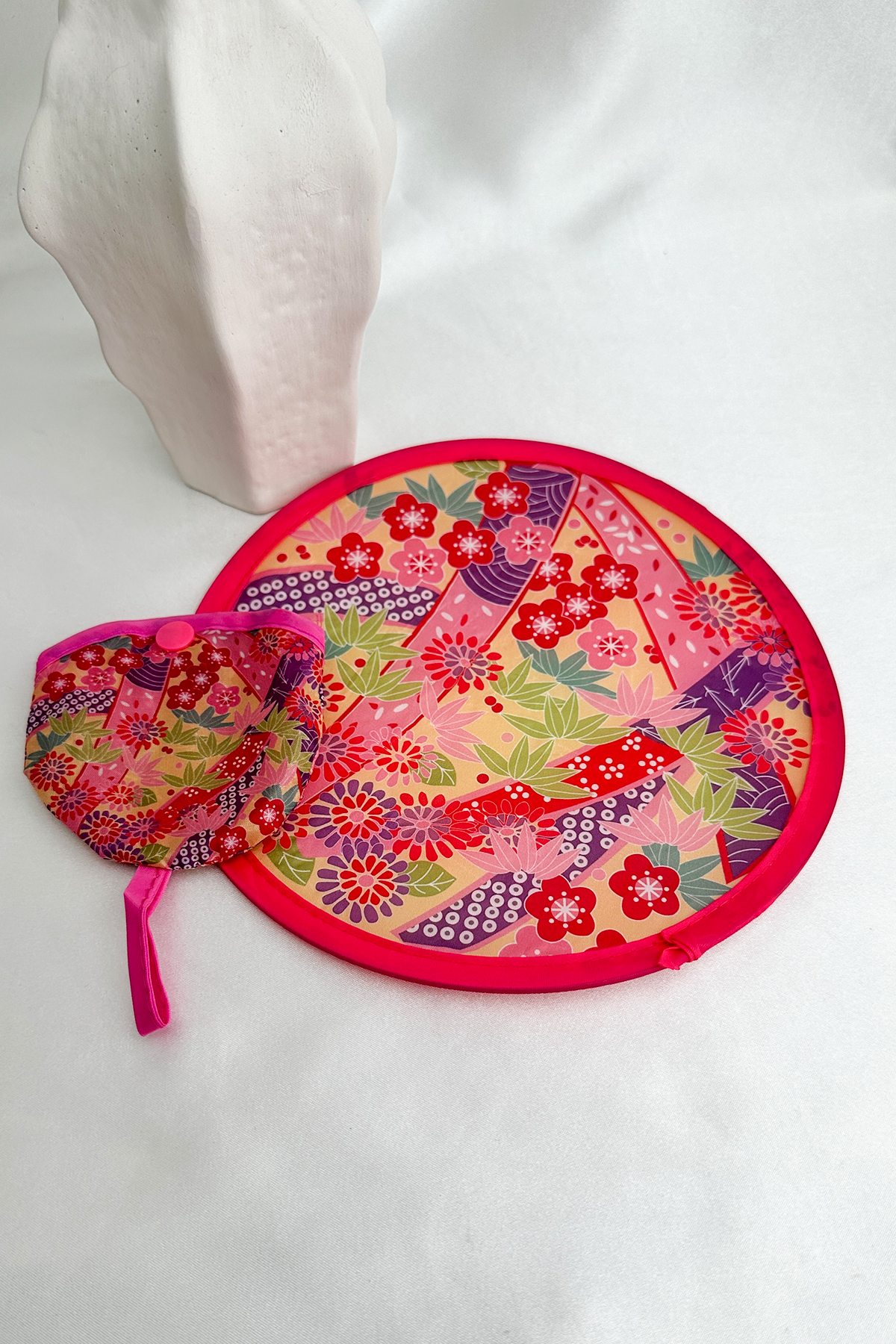 Japon Sakura Desenli Katlanabilir Çantalı Yelpaze (21*21)