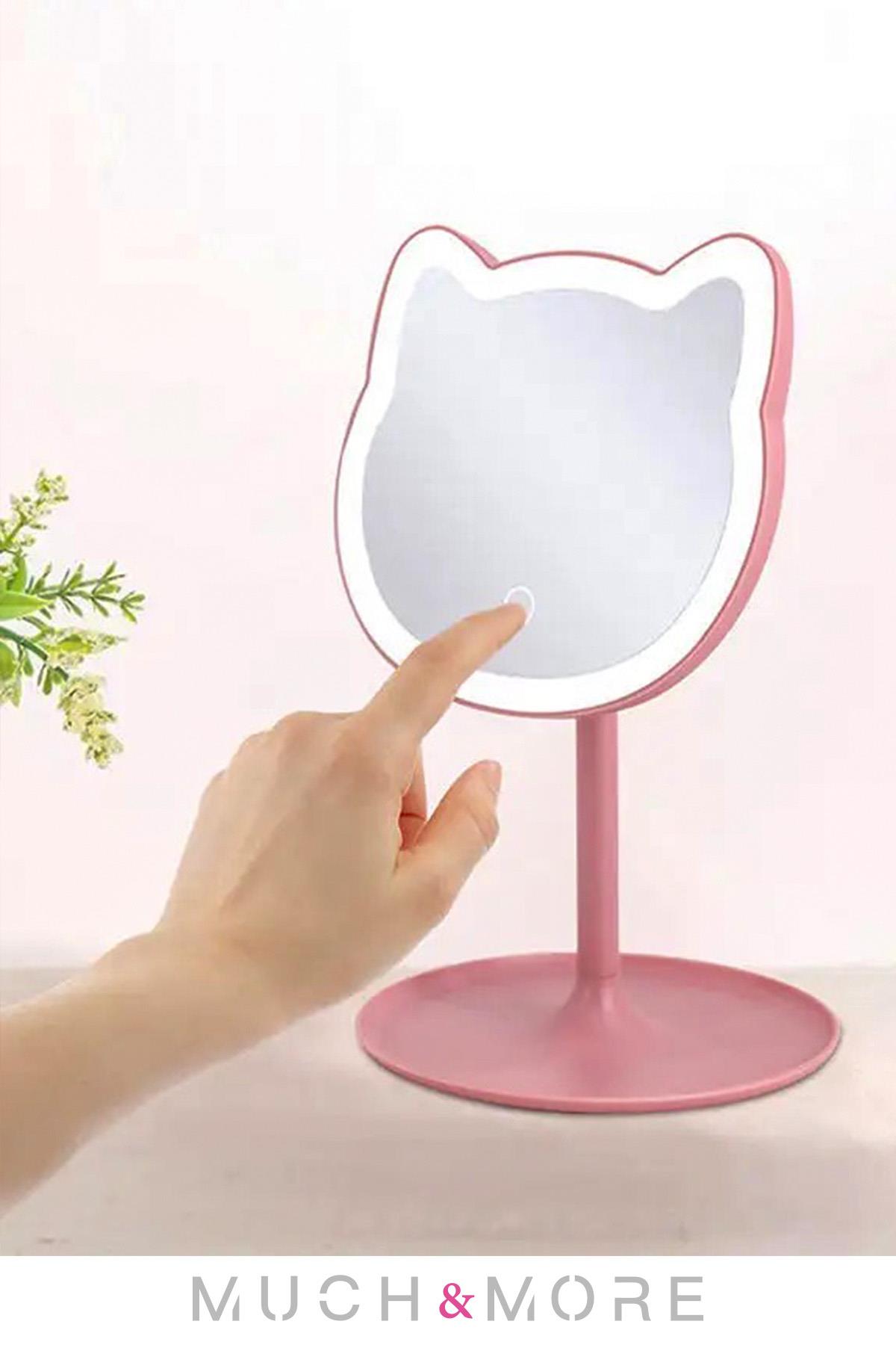 Kedi Dokunmatik Led Işıklı Masa Üstü Makyaj Aynası Ledli ( Pil İle Çalışır)