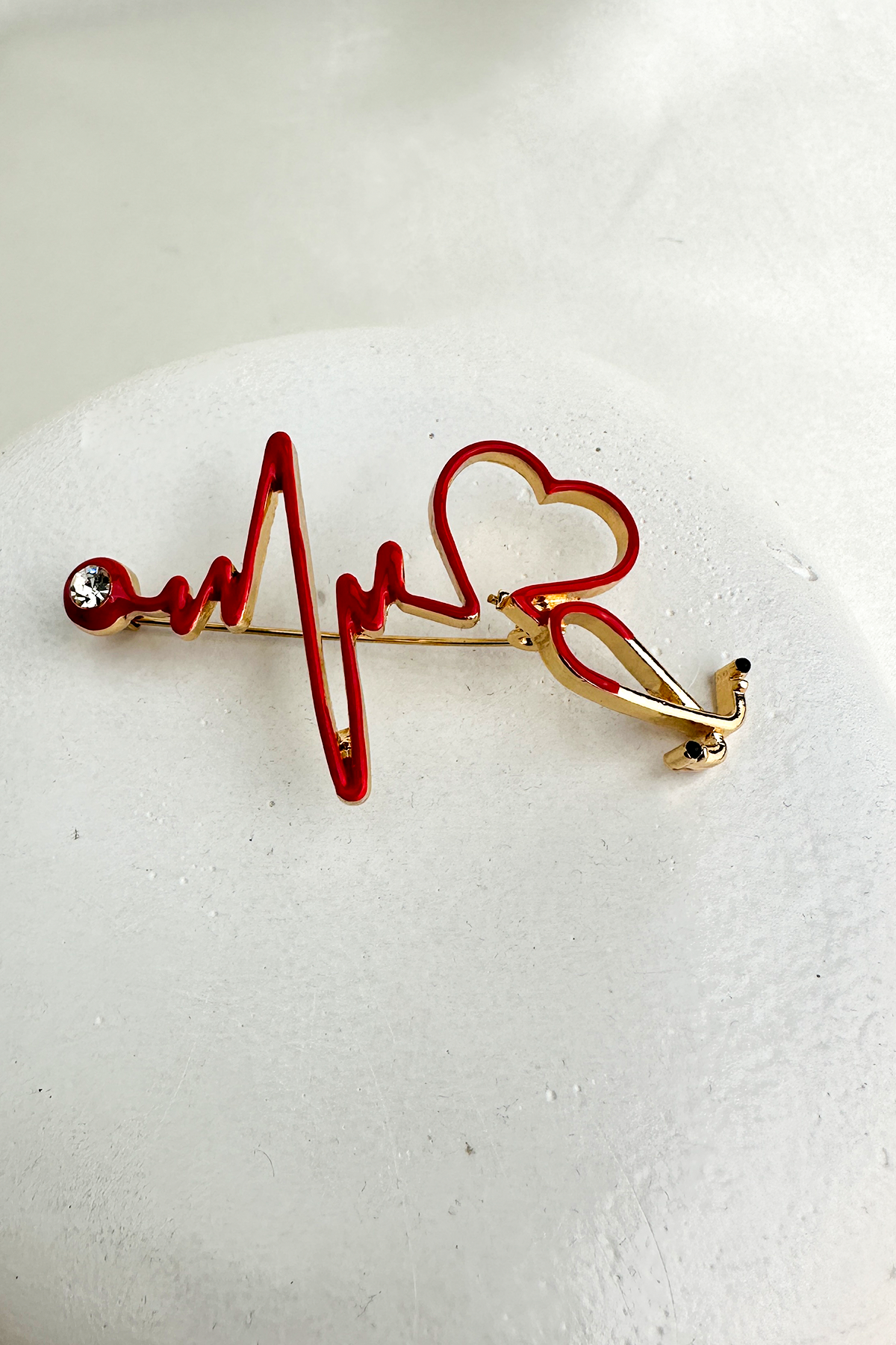 Kırmızı Kalp Ritmi&Stetoskop Temalı Özel Tasarım Broş (6cm)
