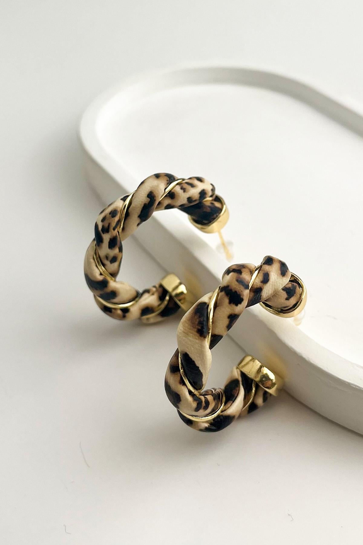 Leopar Desen Hafif Burgu Halka Küpe (3cm)