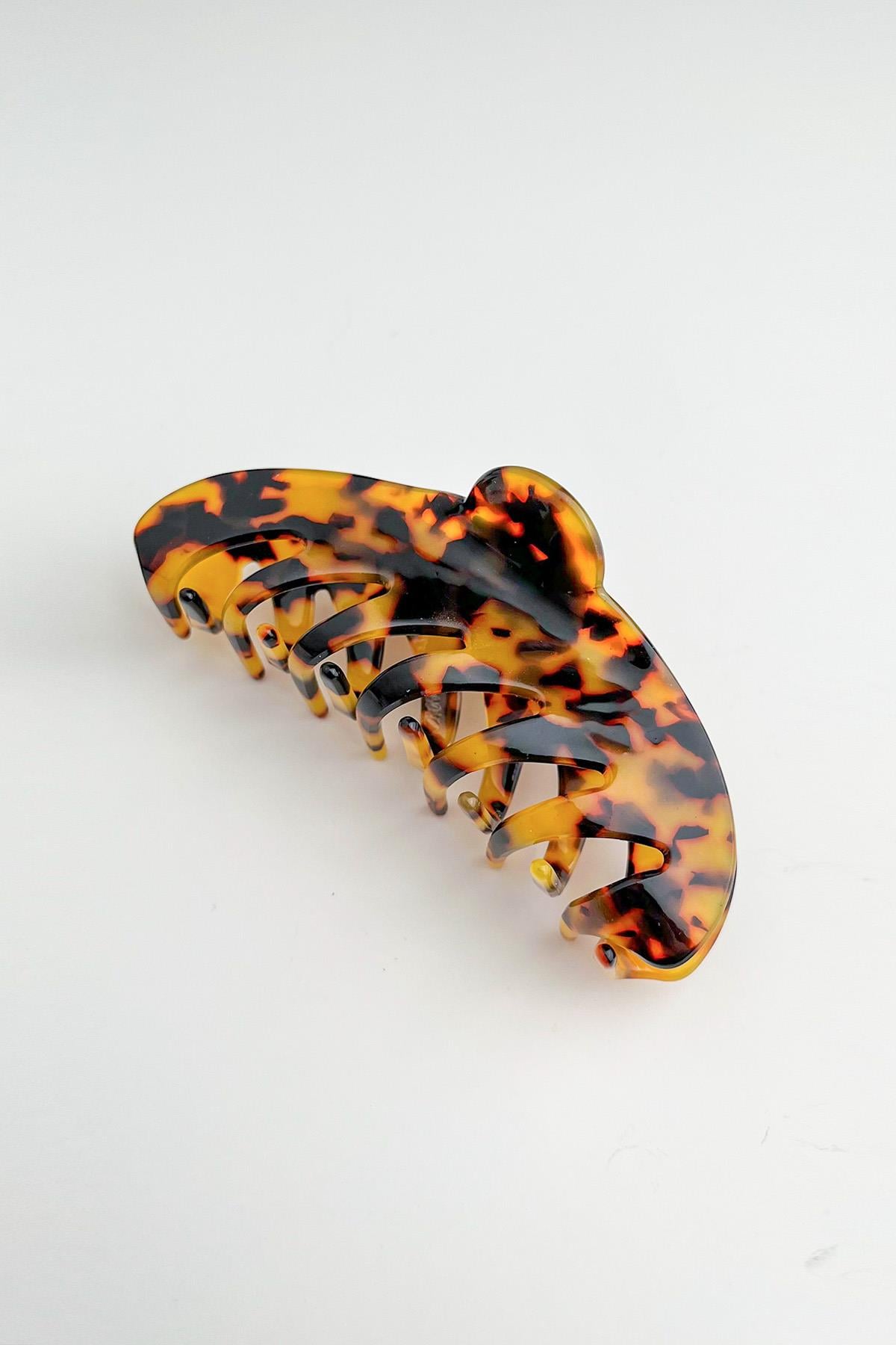 Leopar Desenli Uzun Geometrik Kıskaç Toka (10cm)