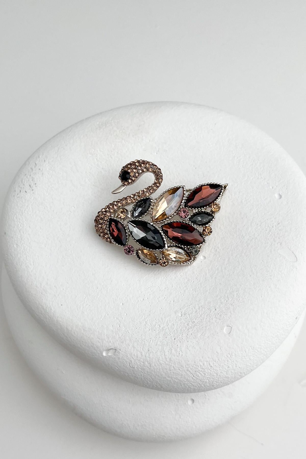 Mekik Taşlı Kuğu Broş (4cm)