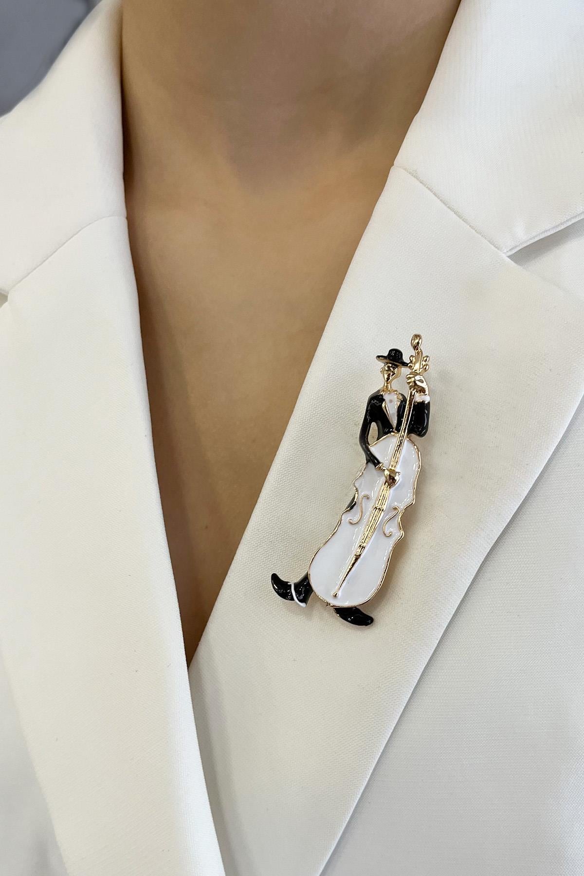 Mineli Çello Çalan Adam Broş (6cm)