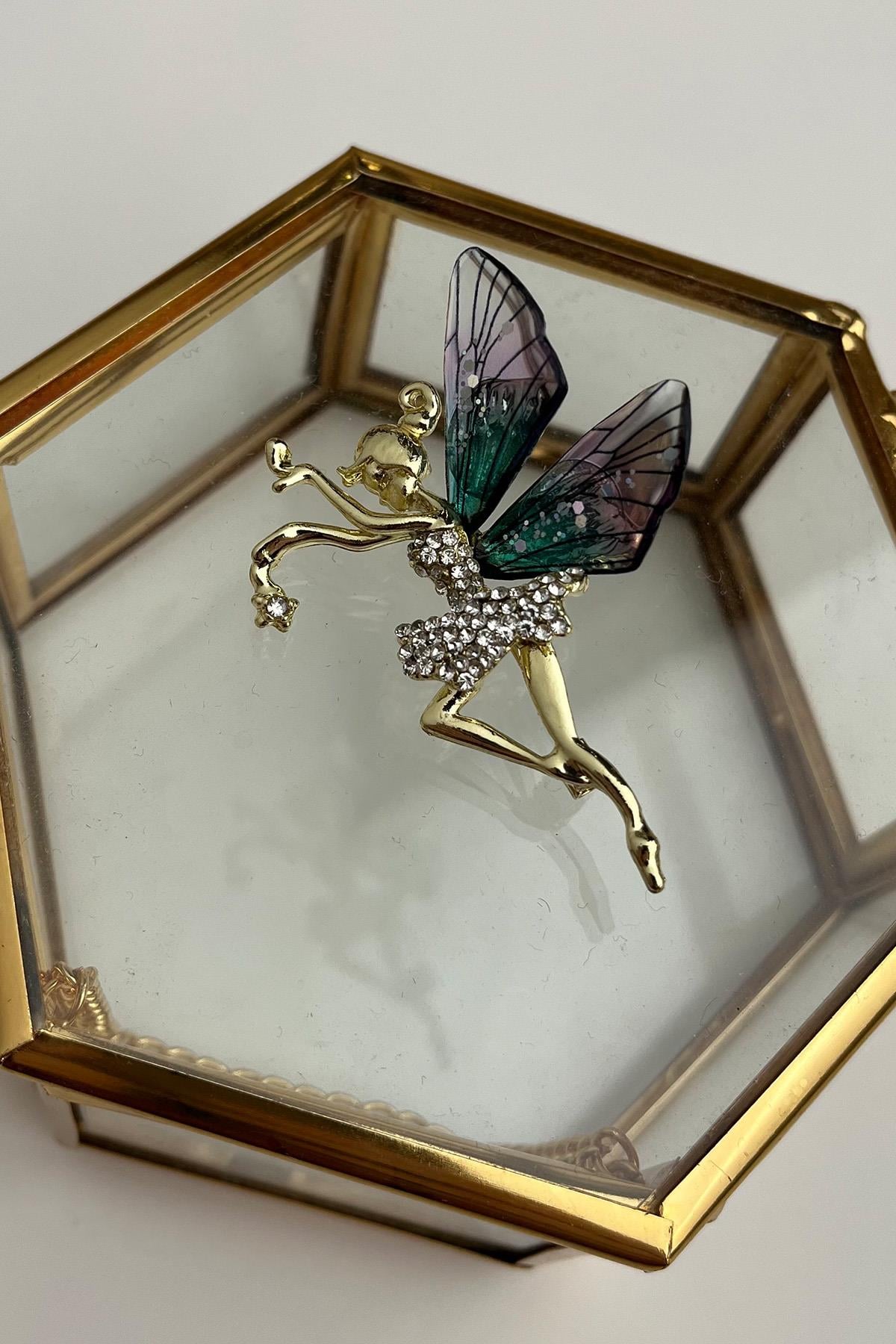 Mor Kanatlı Balerin Broş (Ölçü:5cm)